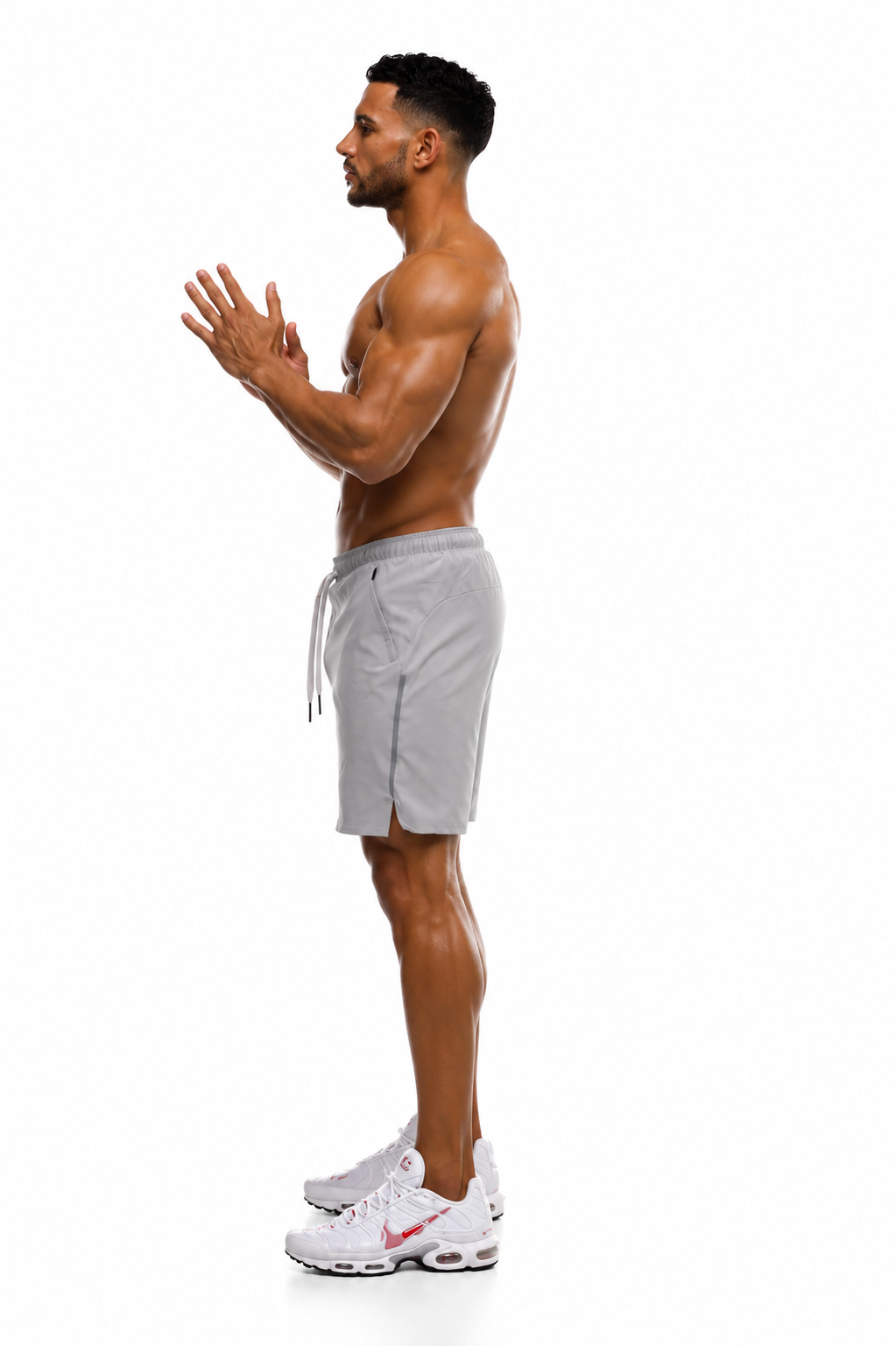 GymFreak Mens Fusion Shorts - Light Grey - 7 inch