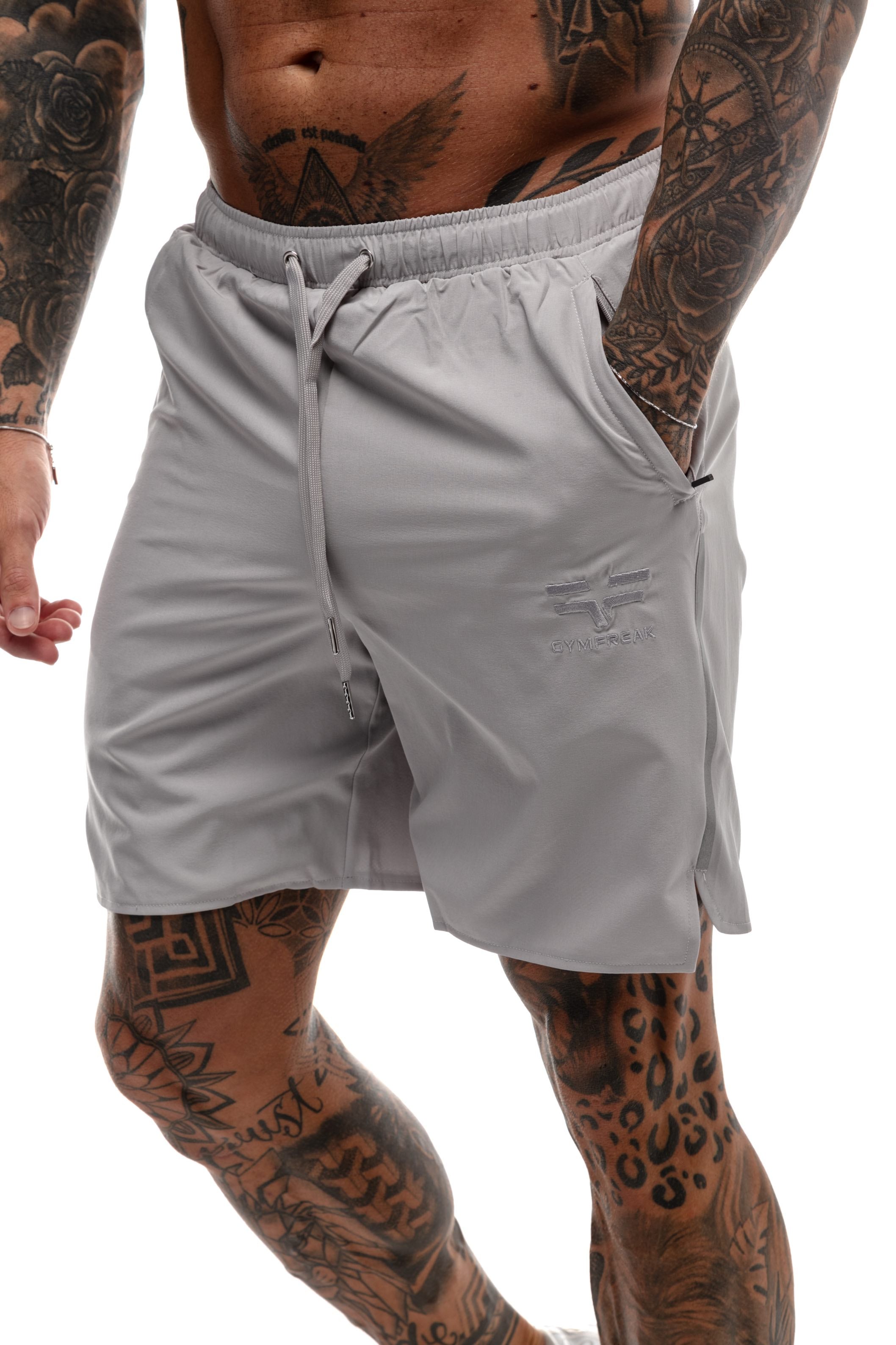 GymFreak Mens Fusion Shorts - Light Grey - 7 inch