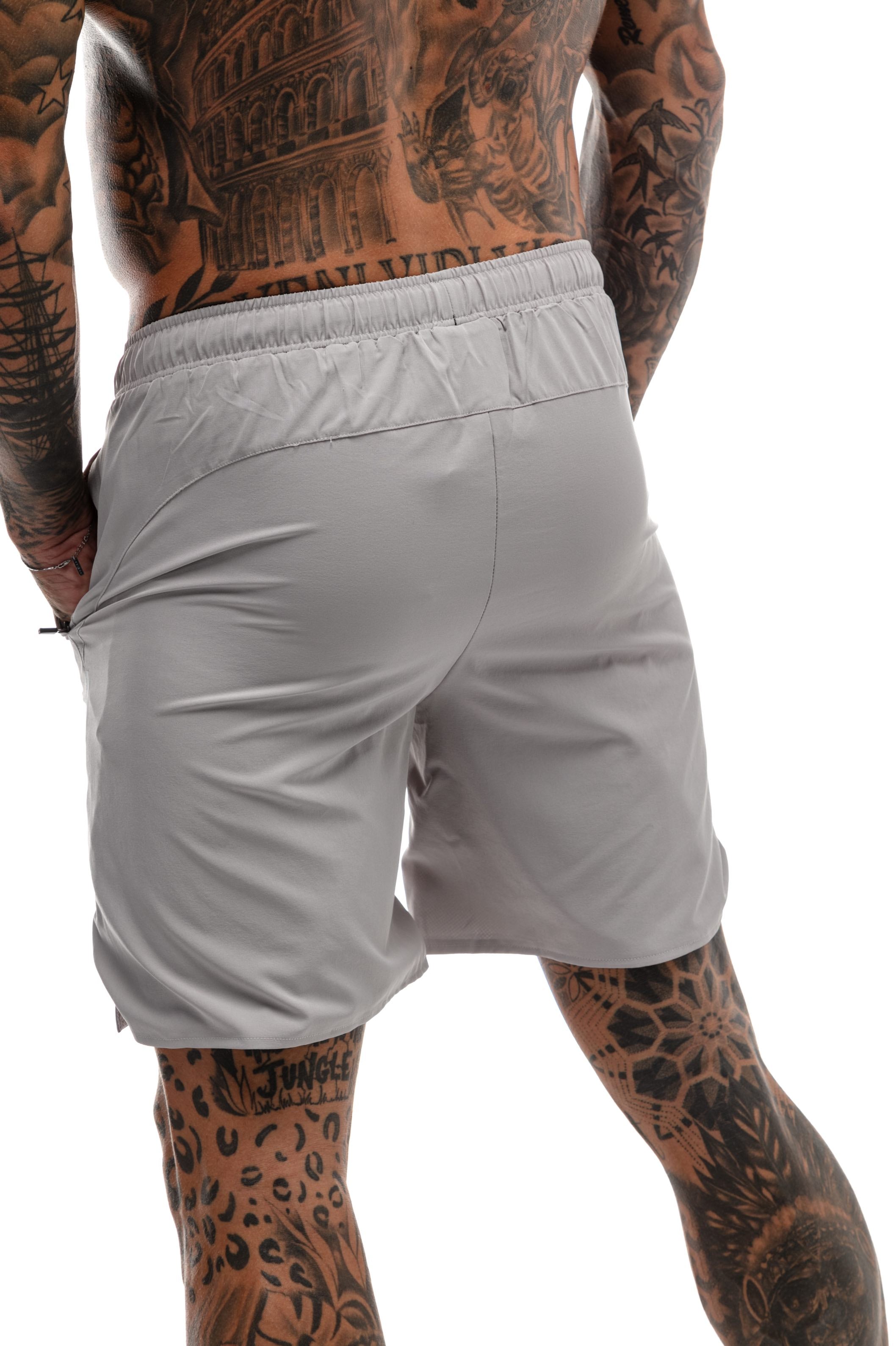 GymFreak Mens Fusion Shorts - Light Grey - 7 inch