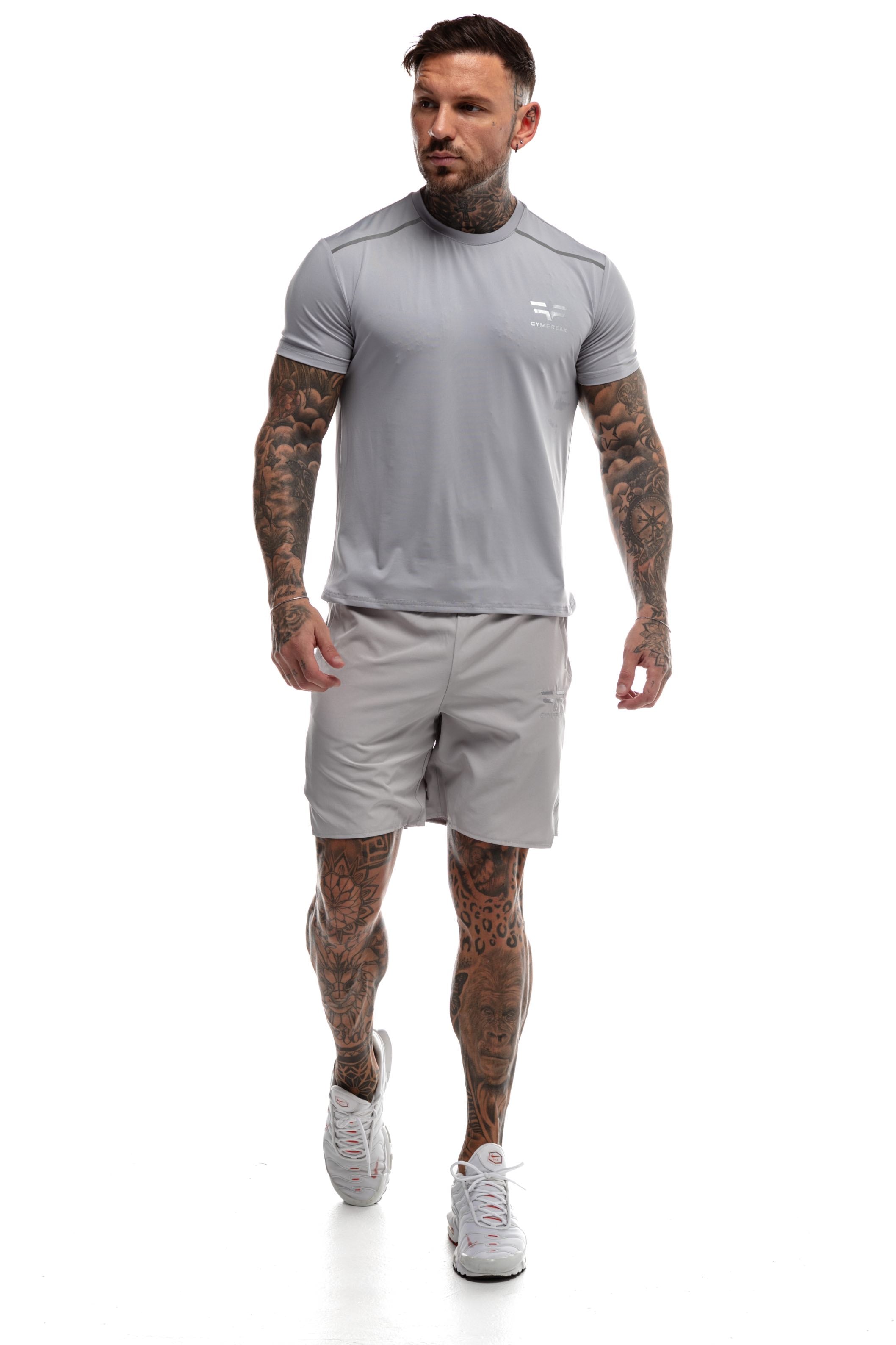 GymFreak Mens Fusion Shorts - Light Grey - 7 inch