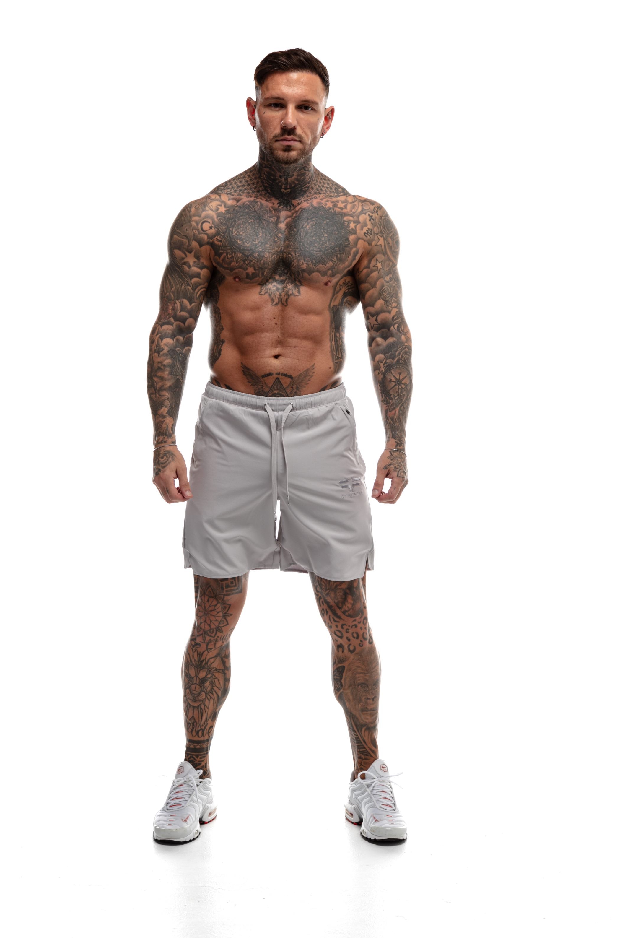 GymFreak Mens Fusion Shorts - Light Grey - 7 inch