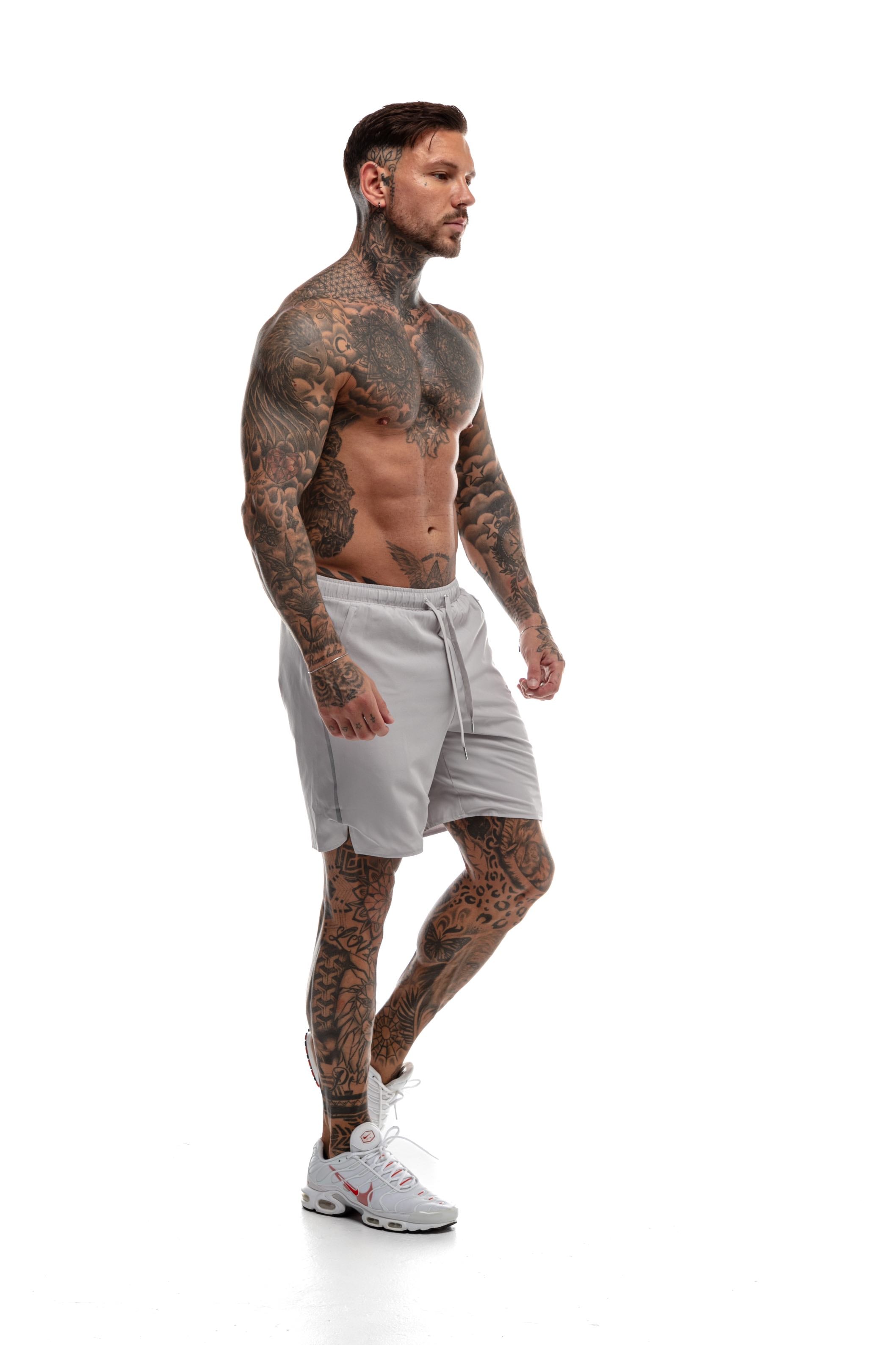 GymFreak Mens Fusion Shorts - Light Grey - 7 inch