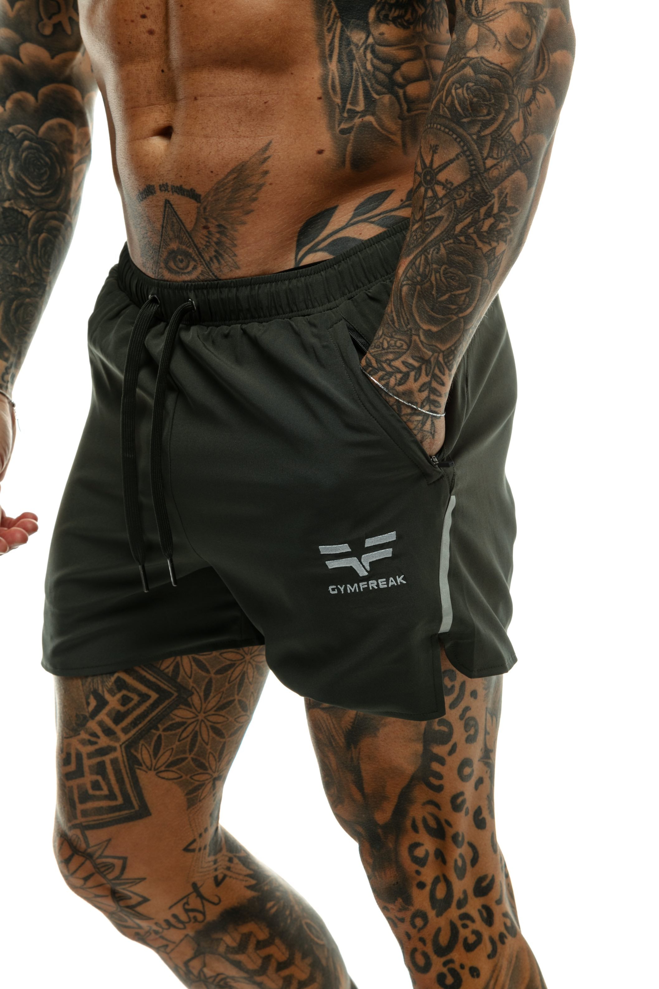 GymFreak Mens Fusion Shorts - Khaki - 3.5 inch