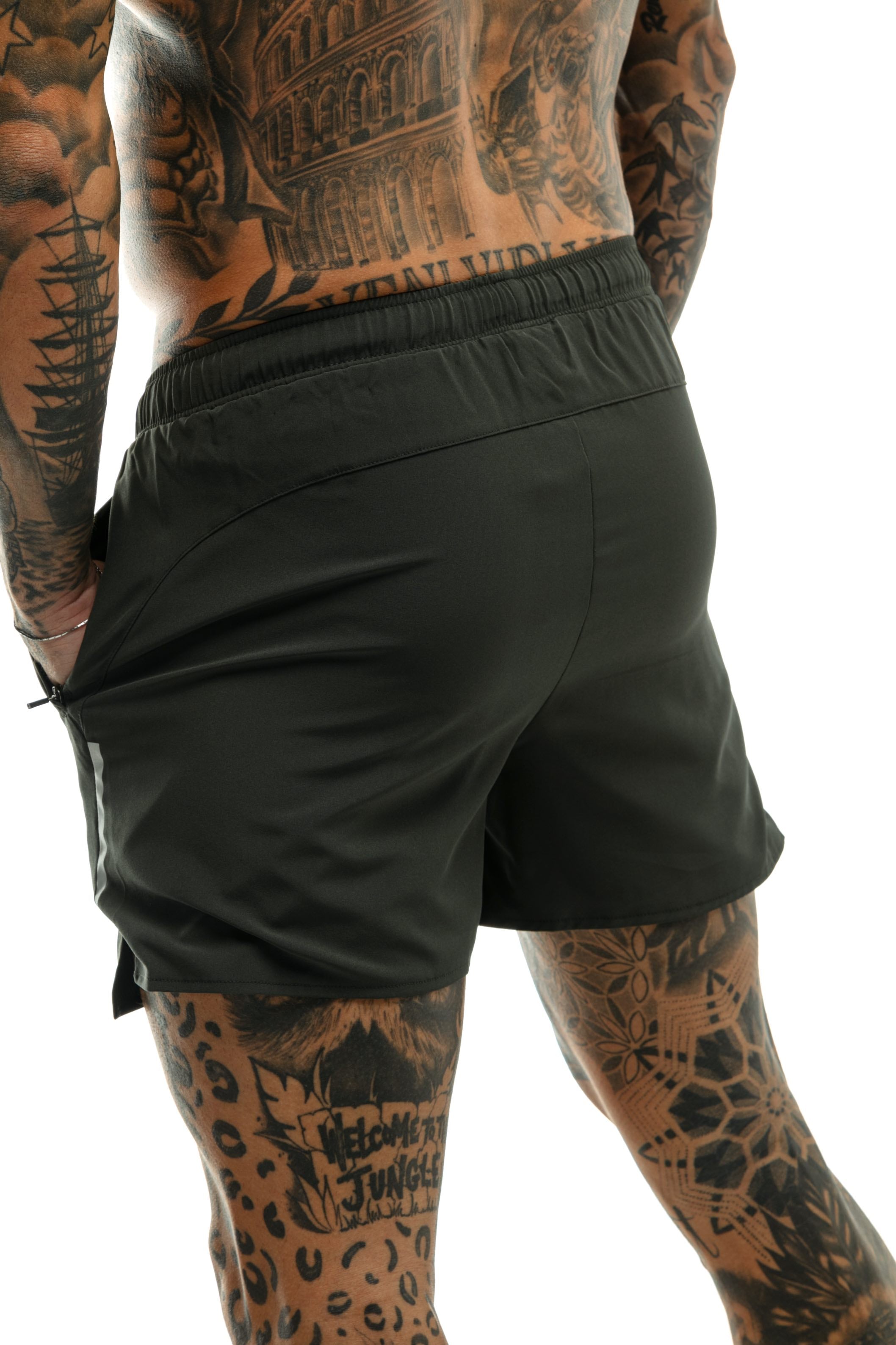 GymFreak Mens Fusion Shorts - Khaki - 3.5 inch