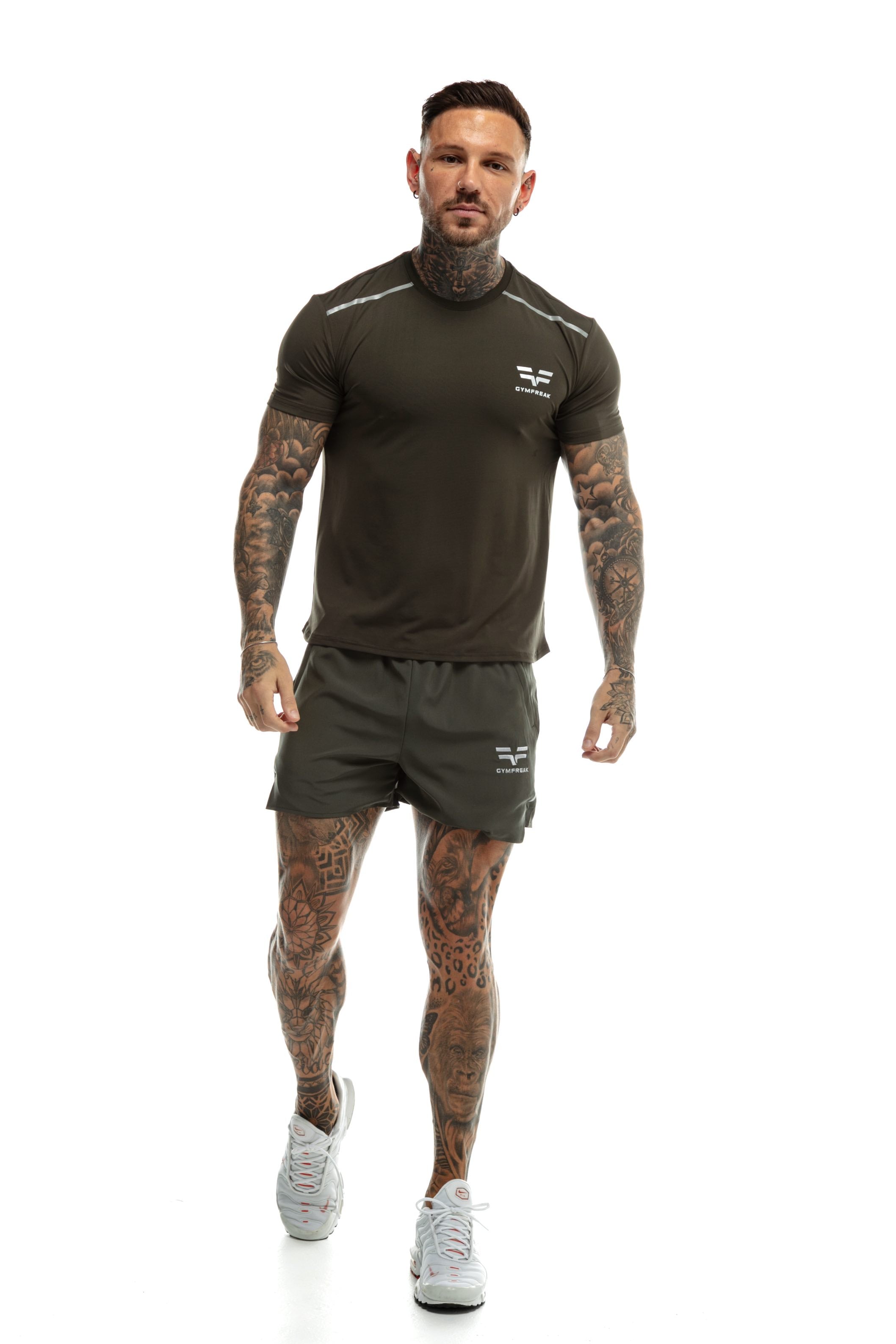 GymFreak Mens Fusion Shorts - Khaki - 3.5 inch