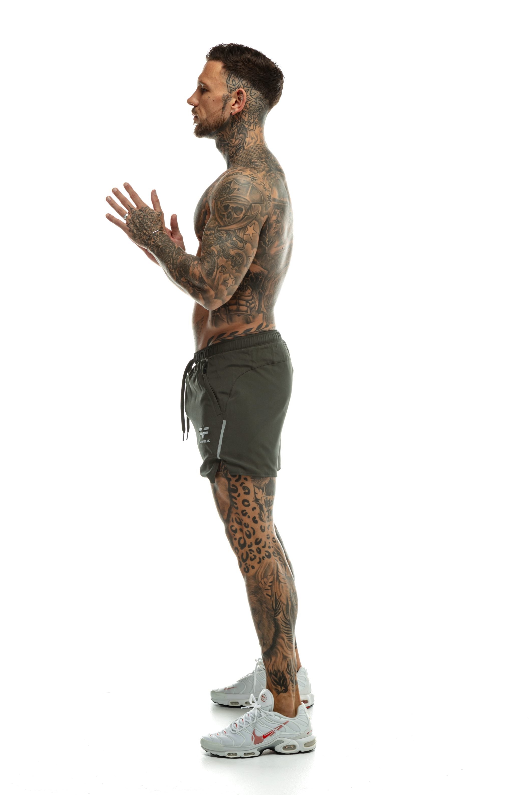 GymFreak Mens Fusion Shorts - Khaki - 3.5 inch