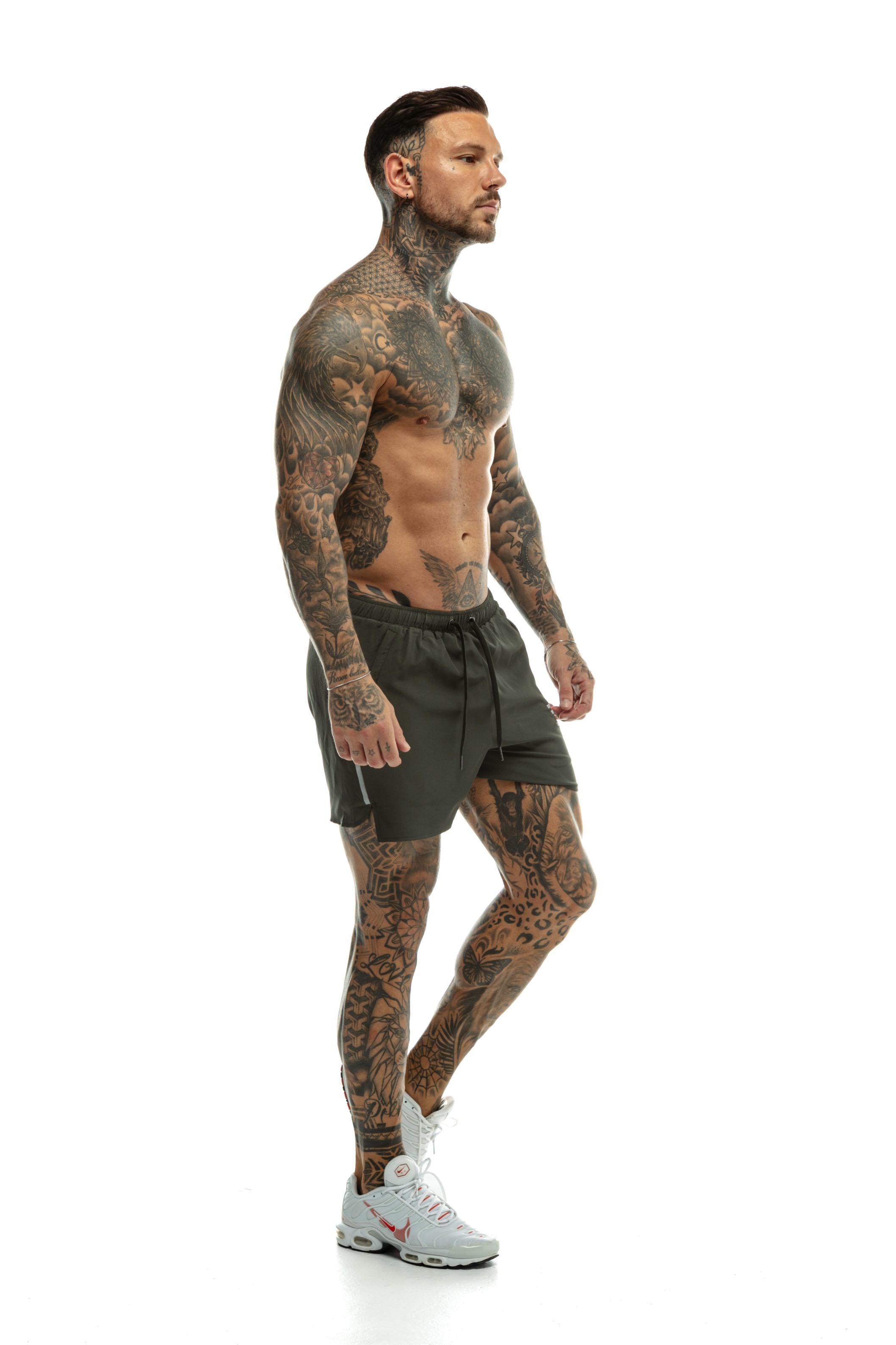 GymFreak Mens Fusion Shorts - Khaki - 3.5 inch