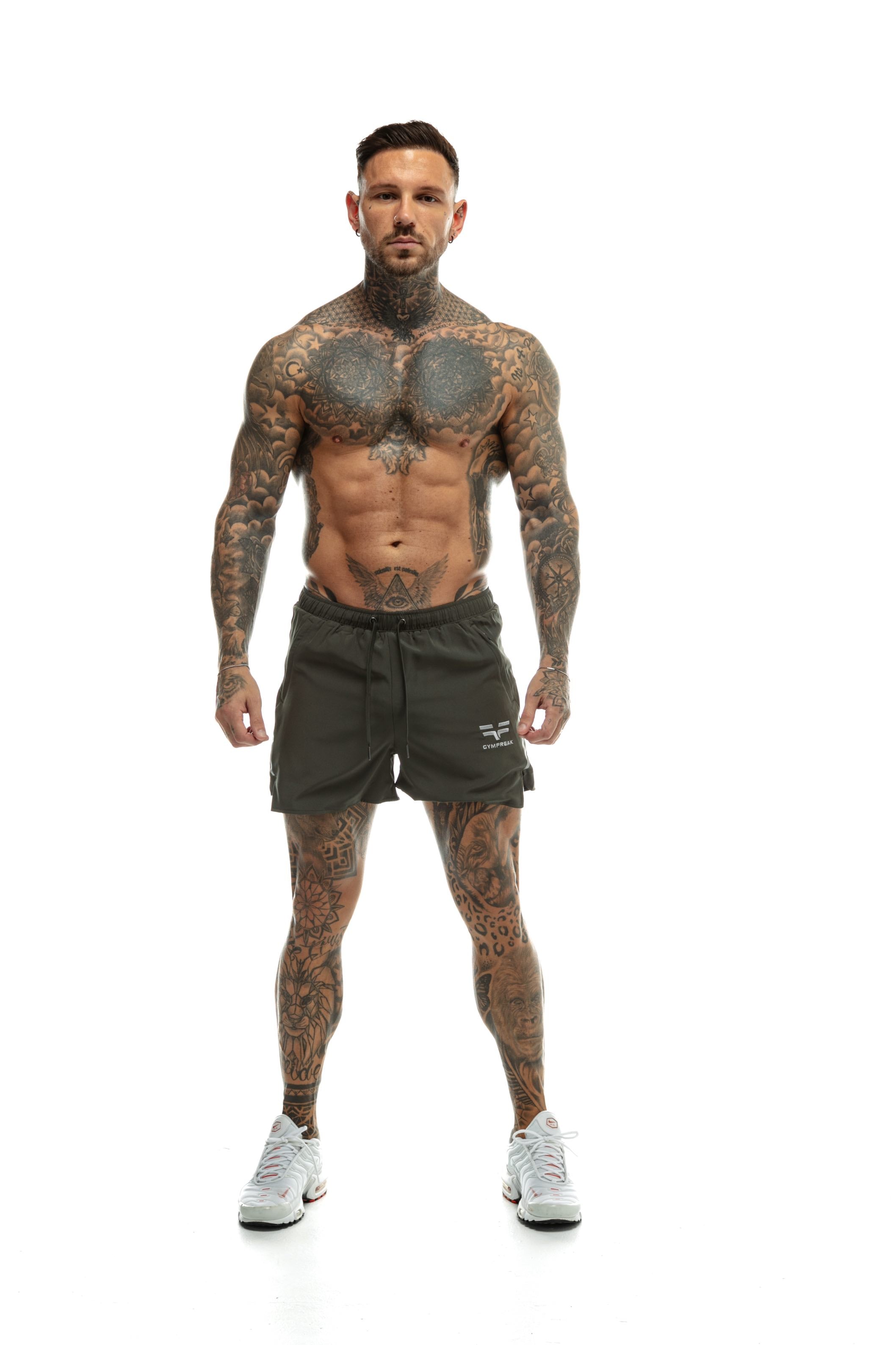 GymFreak Mens Fusion Shorts - Khaki - 3.5 inch