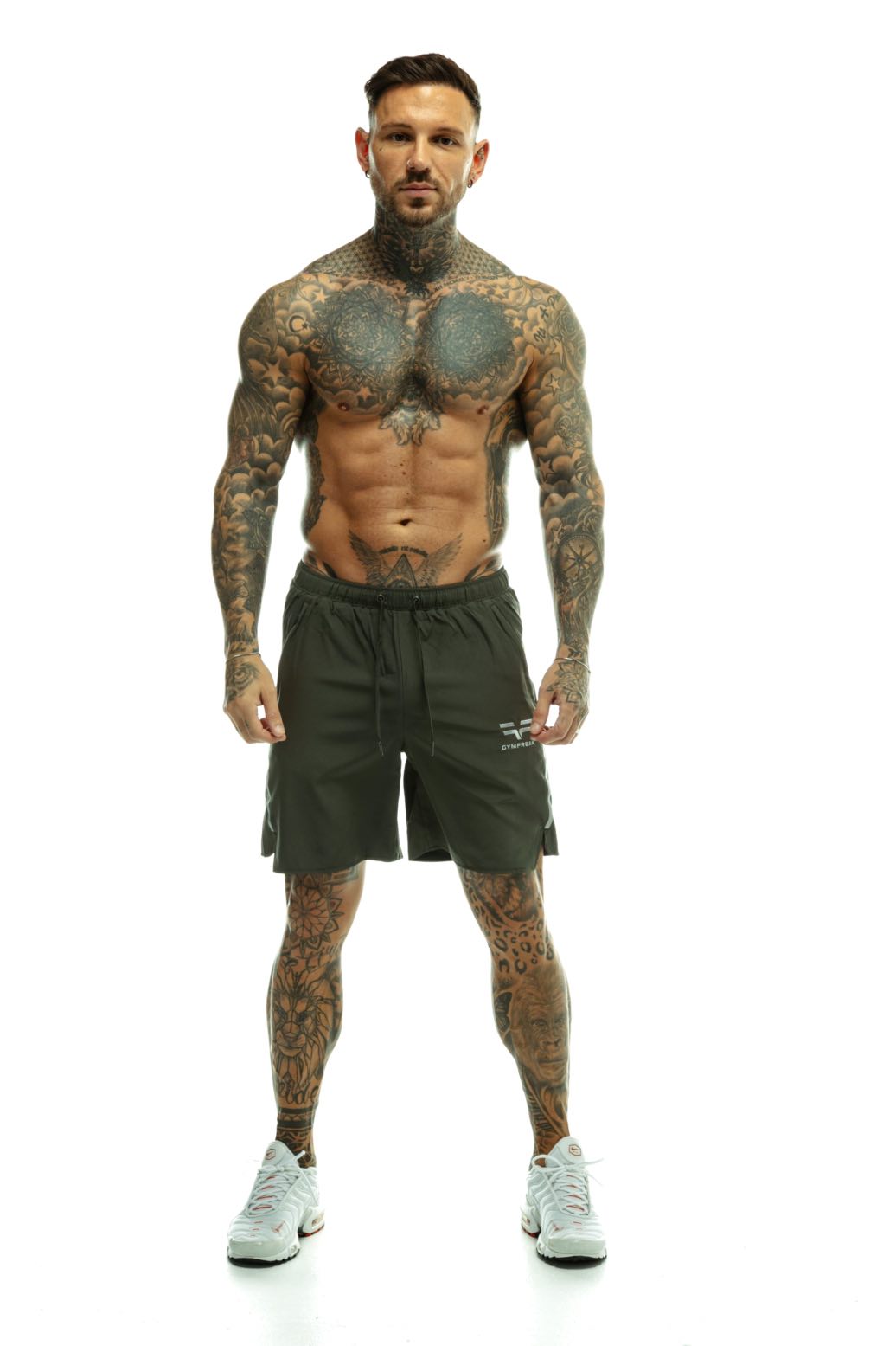 GymFreak Mens Fusion Shorts - Khaki- 7 inch