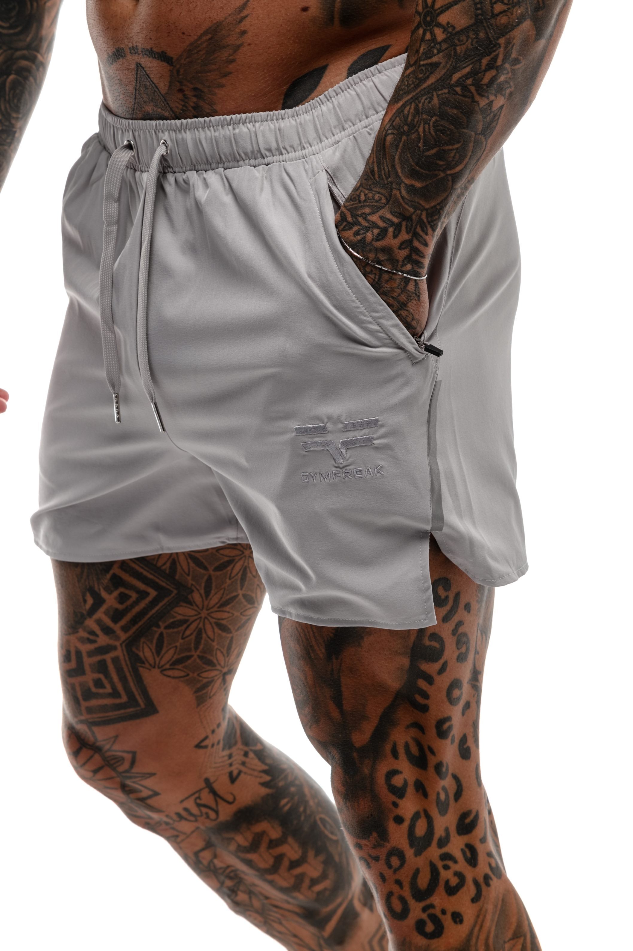 GymFreak Mens Fusion Shorts - Light Grey - 3.5 inch