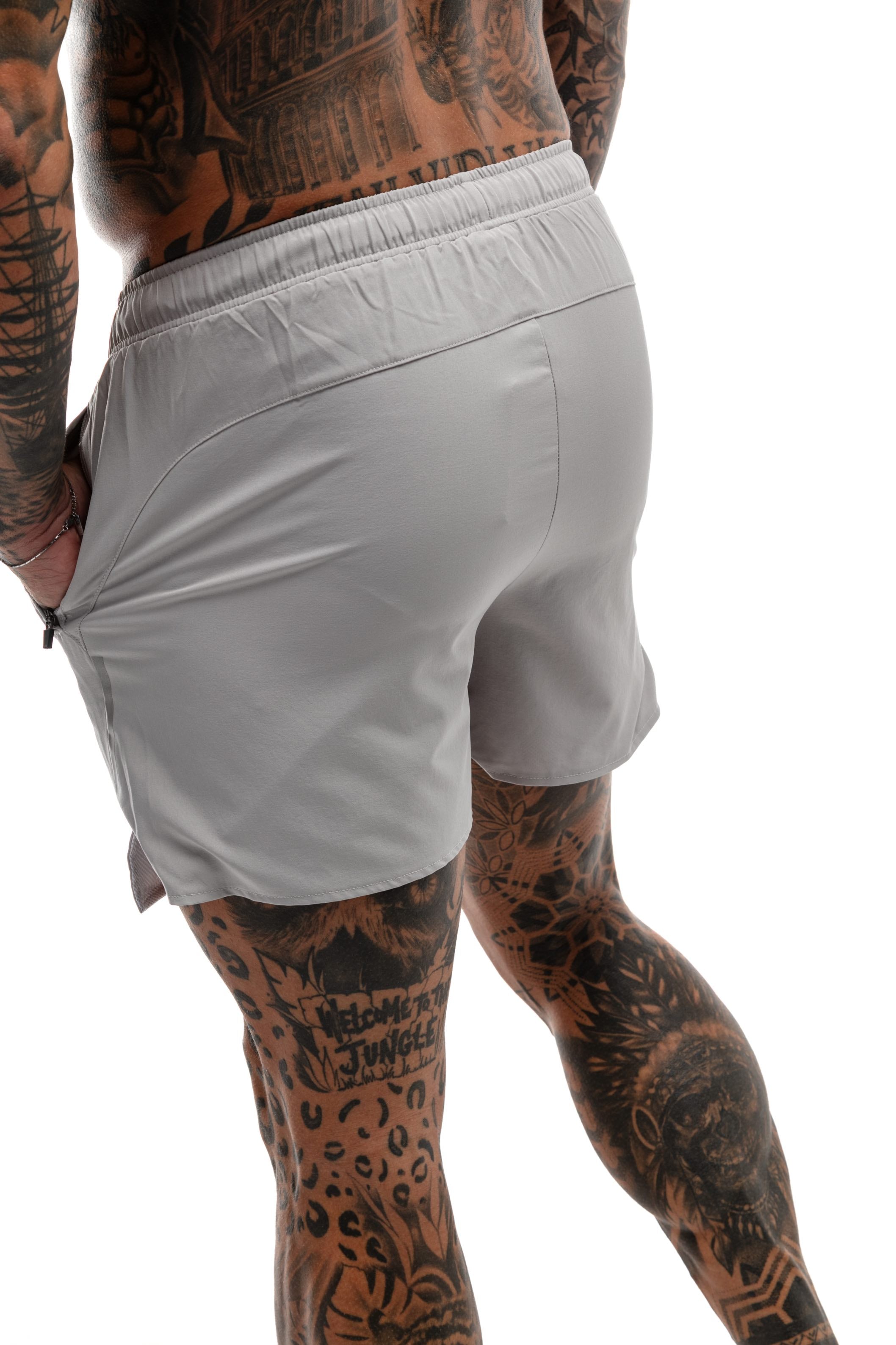 GymFreak Mens Fusion Shorts - Light Grey - 3.5 inch