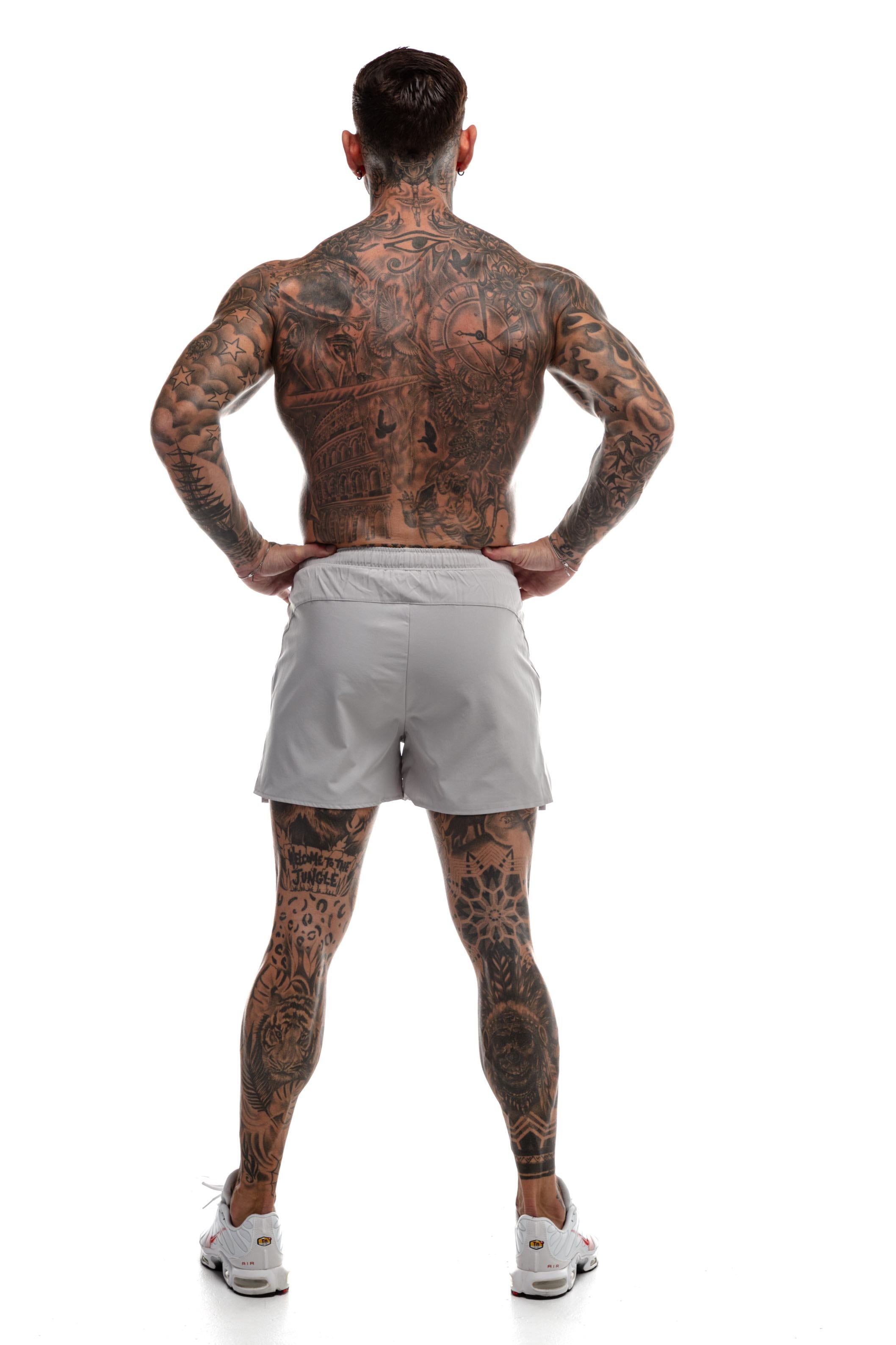 GymFreak Mens Fusion Shorts - Light Grey - 3.5 inch