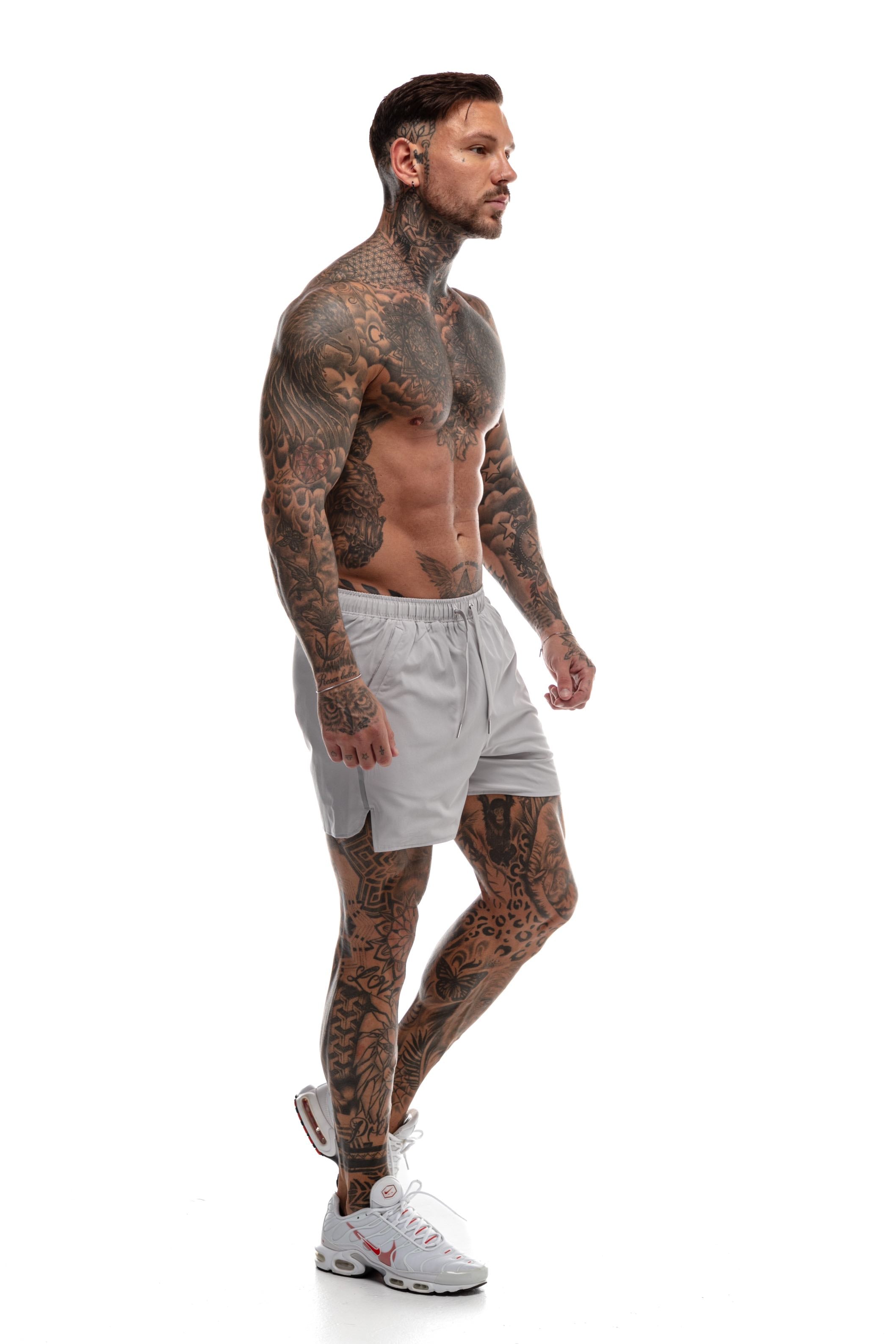 GymFreak Mens Fusion Shorts - Light Grey - 3.5 inch