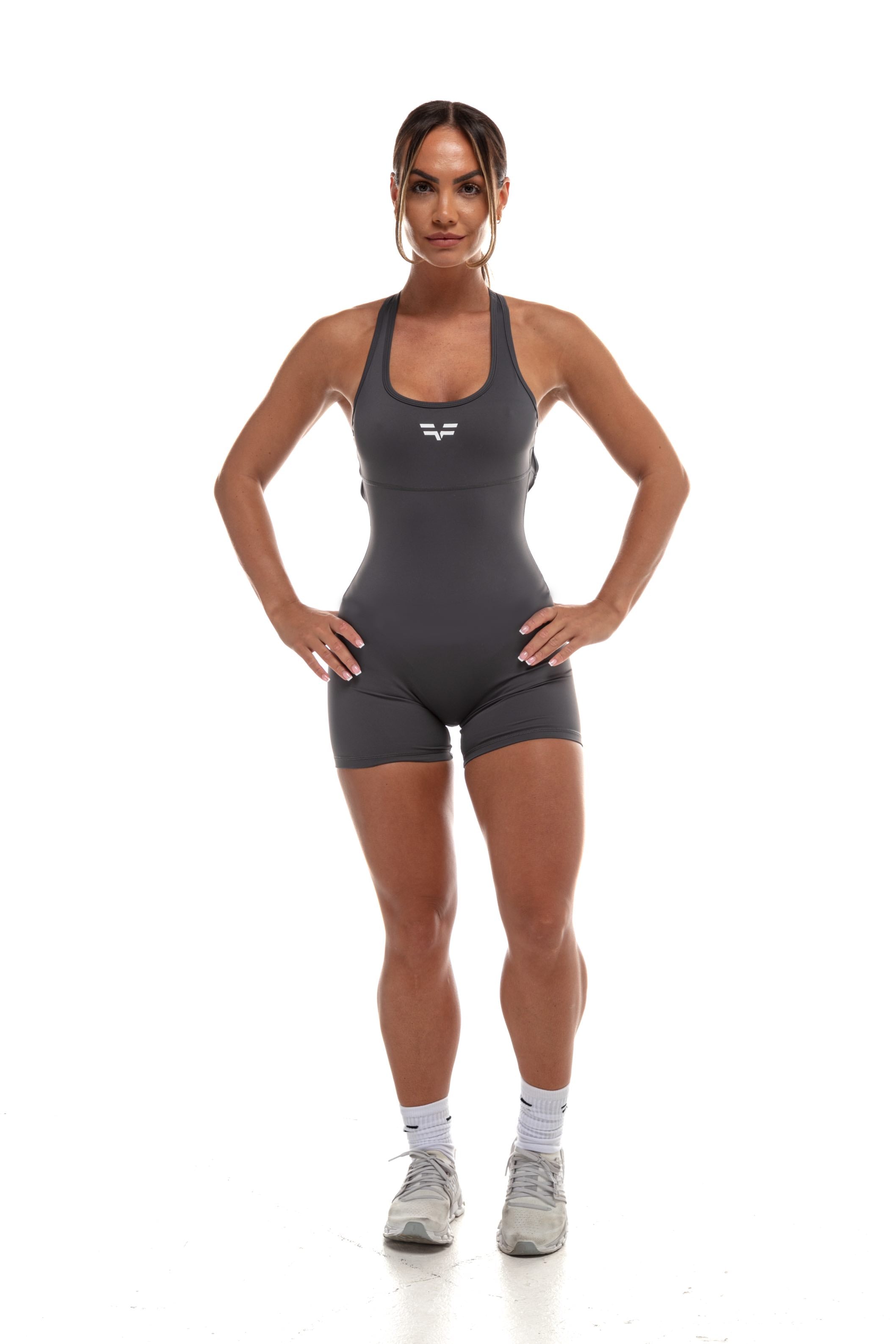 GymFreak Women's Vision Unitard - 4 inch Grey