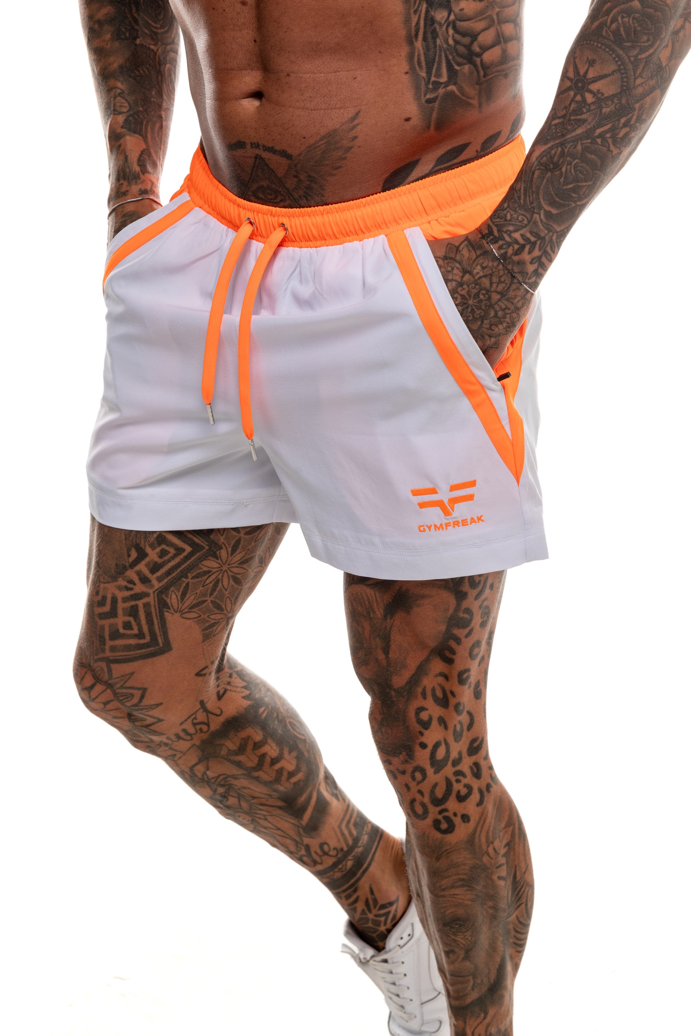 GymFreak Mens Neon Pro Shorts - Neon Orange - 3.5 inch