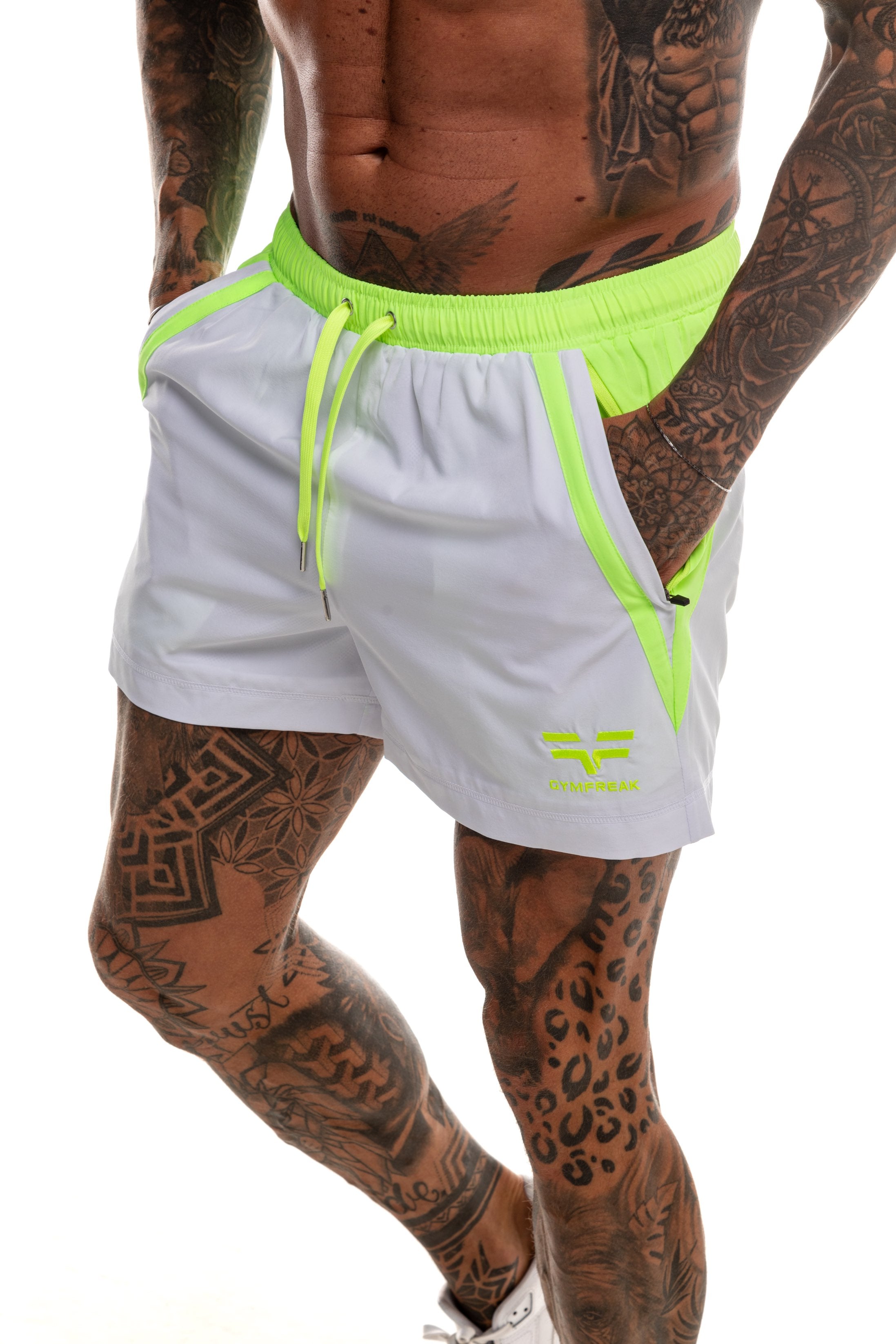 GymFreak Mens Neon Pro Shorts - Neon Yellow - 3.5 inch