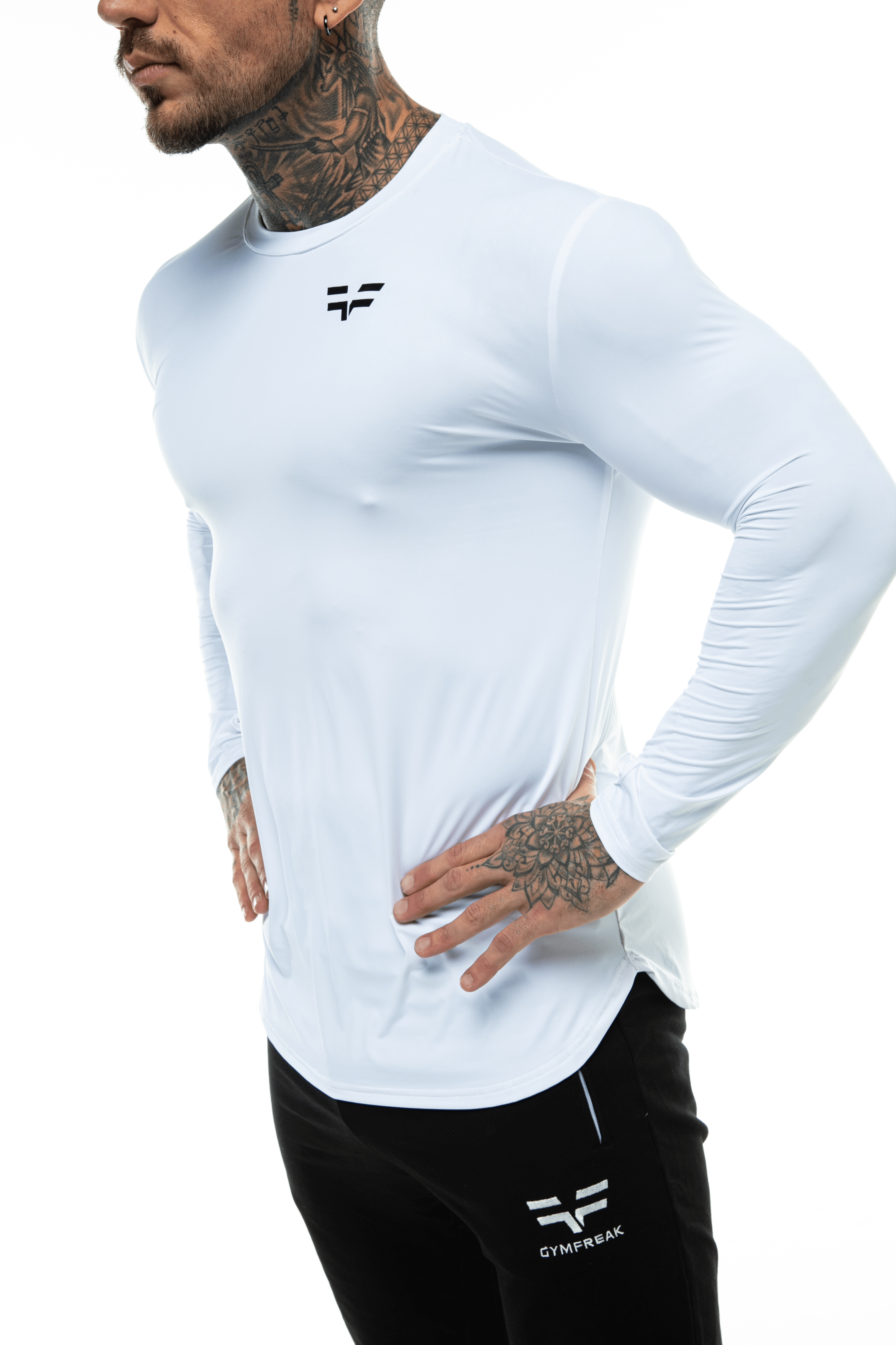GymFreak Mens Long Sleeve Active T-shirt - White