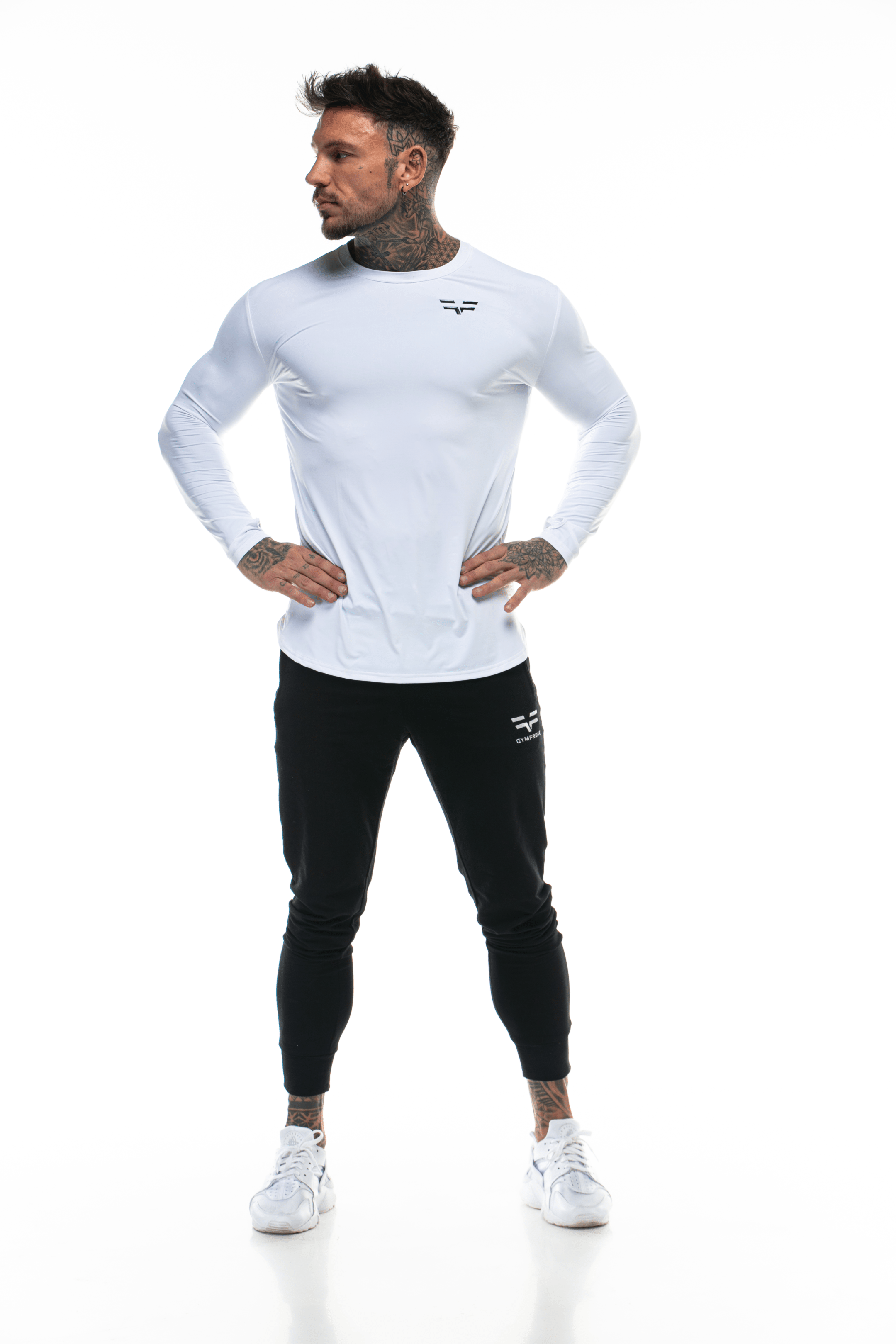 GymFreak Mens Long Sleeve Active T-shirt - White