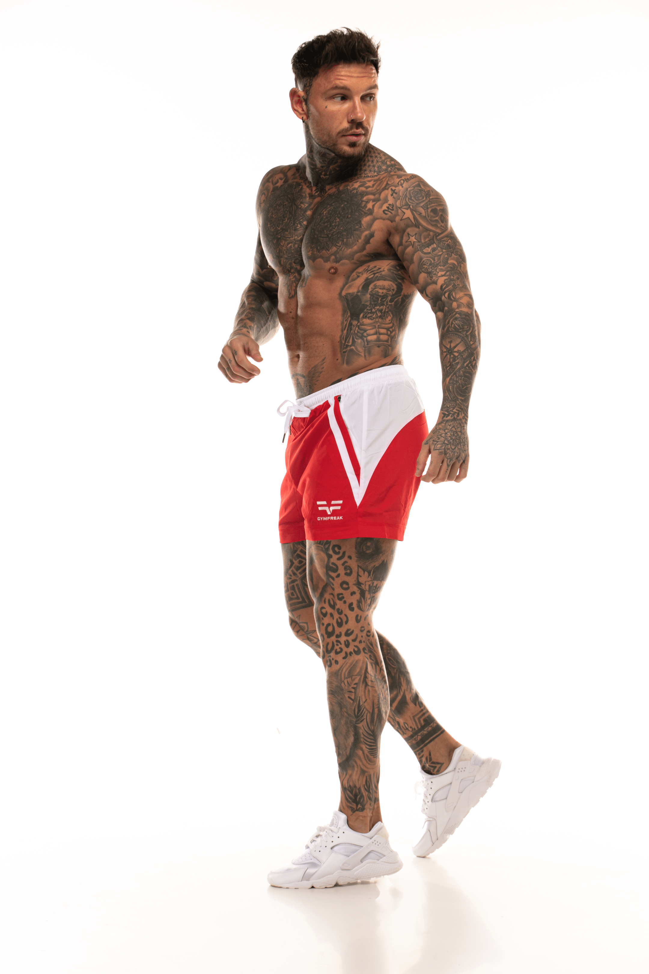 GymFreak Mens Pro Shorts - Red/white - 3.5 inch