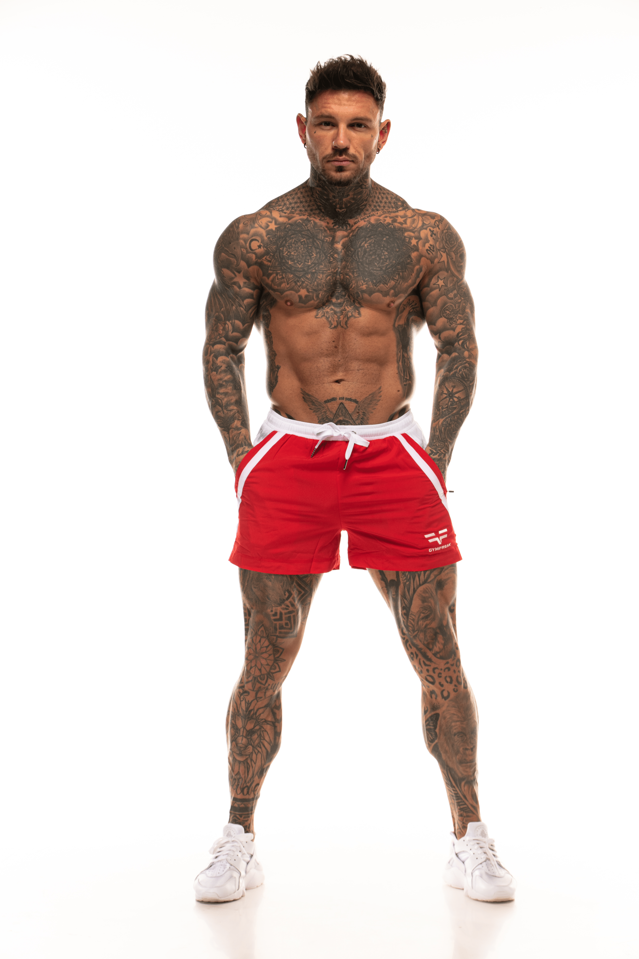 GymFreak Mens Pro Shorts - Red/white - 3.5 inch