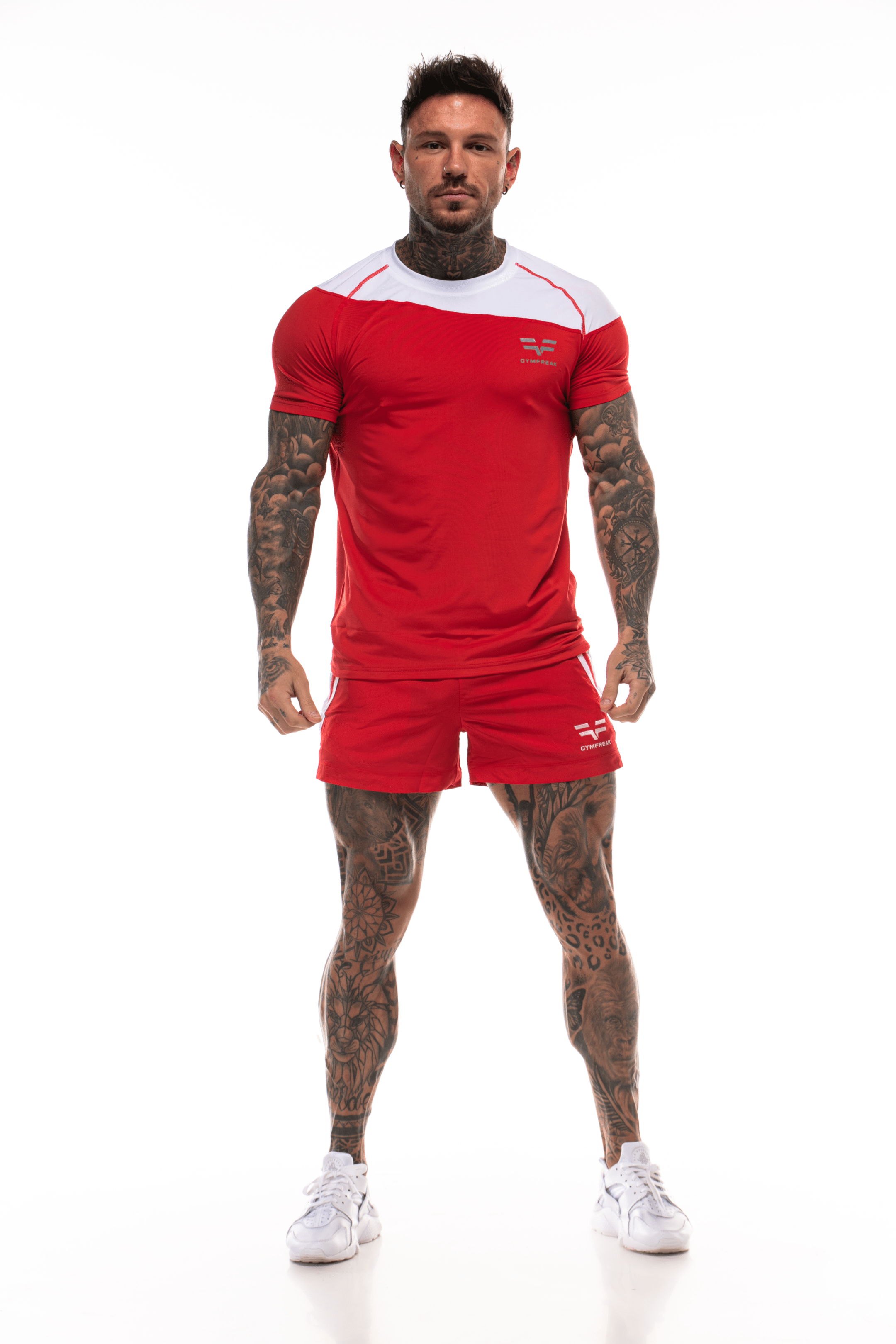 GymFreak Mens Pro Shorts - Red/white - 3.5 inch