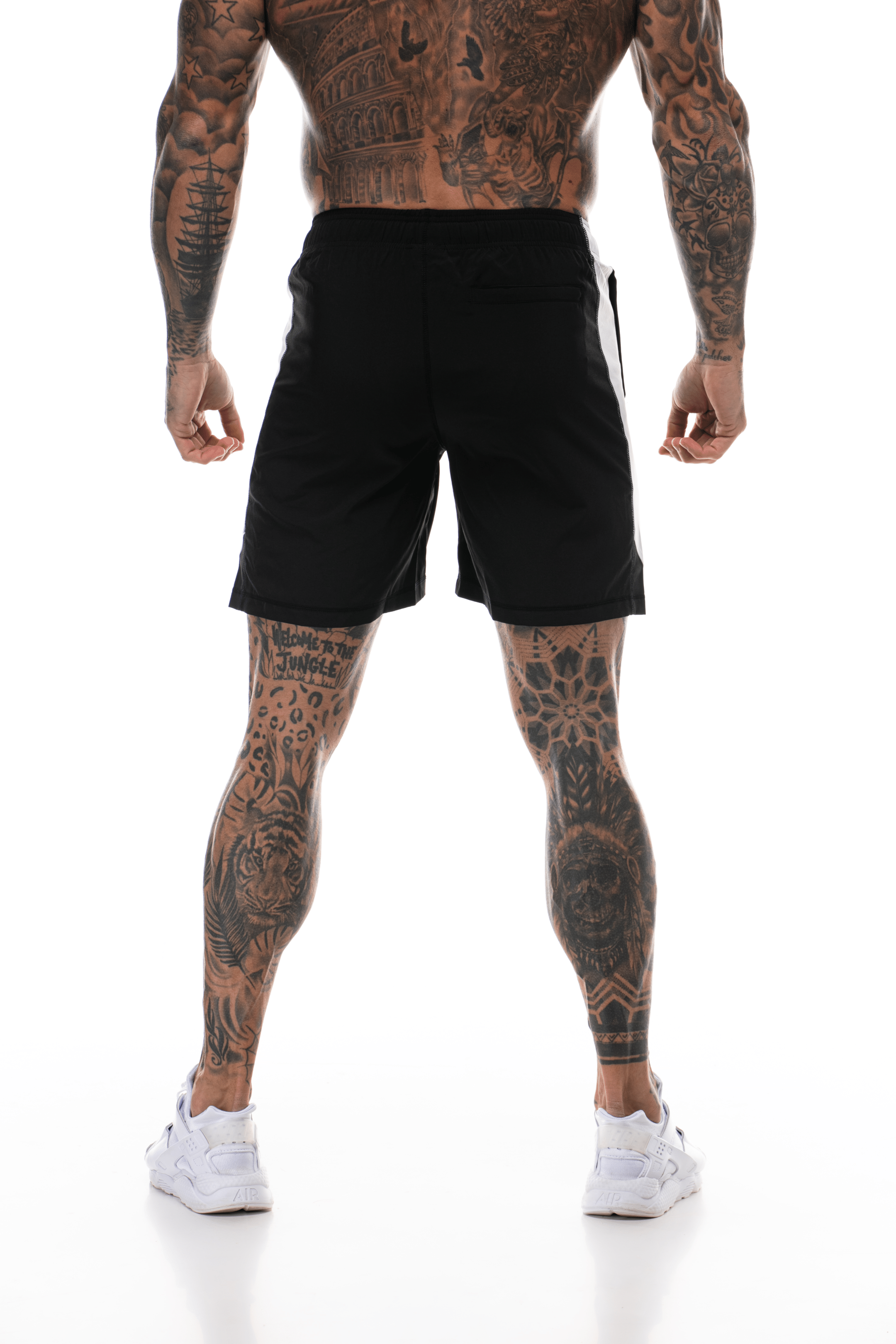 GymFreak Mens Active Shorts - Black/White - 7 inch