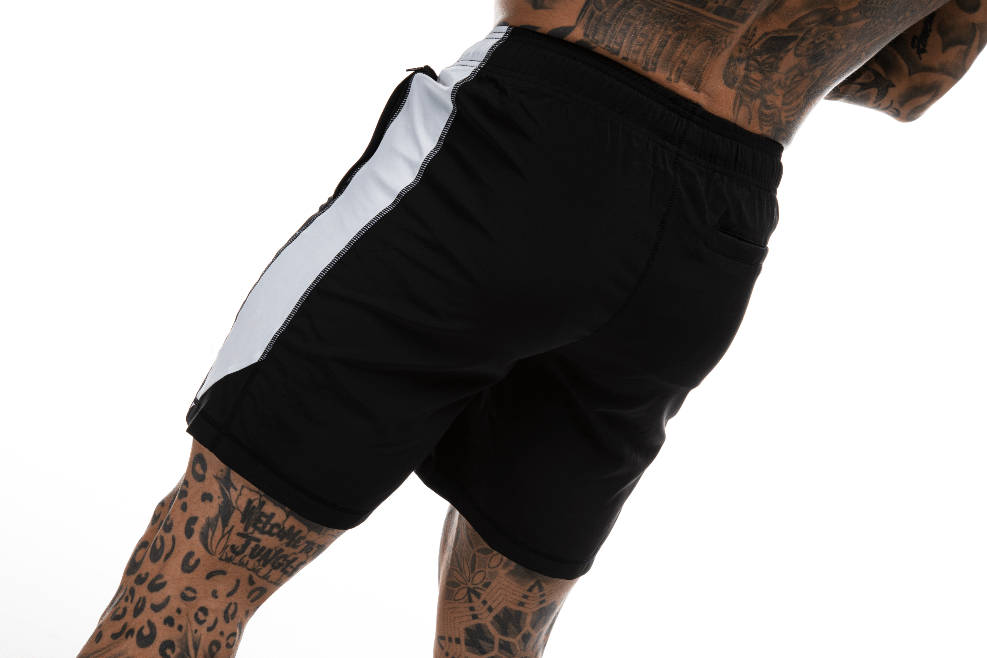 GymFreak Mens Active Shorts - Black/White - 7 inch