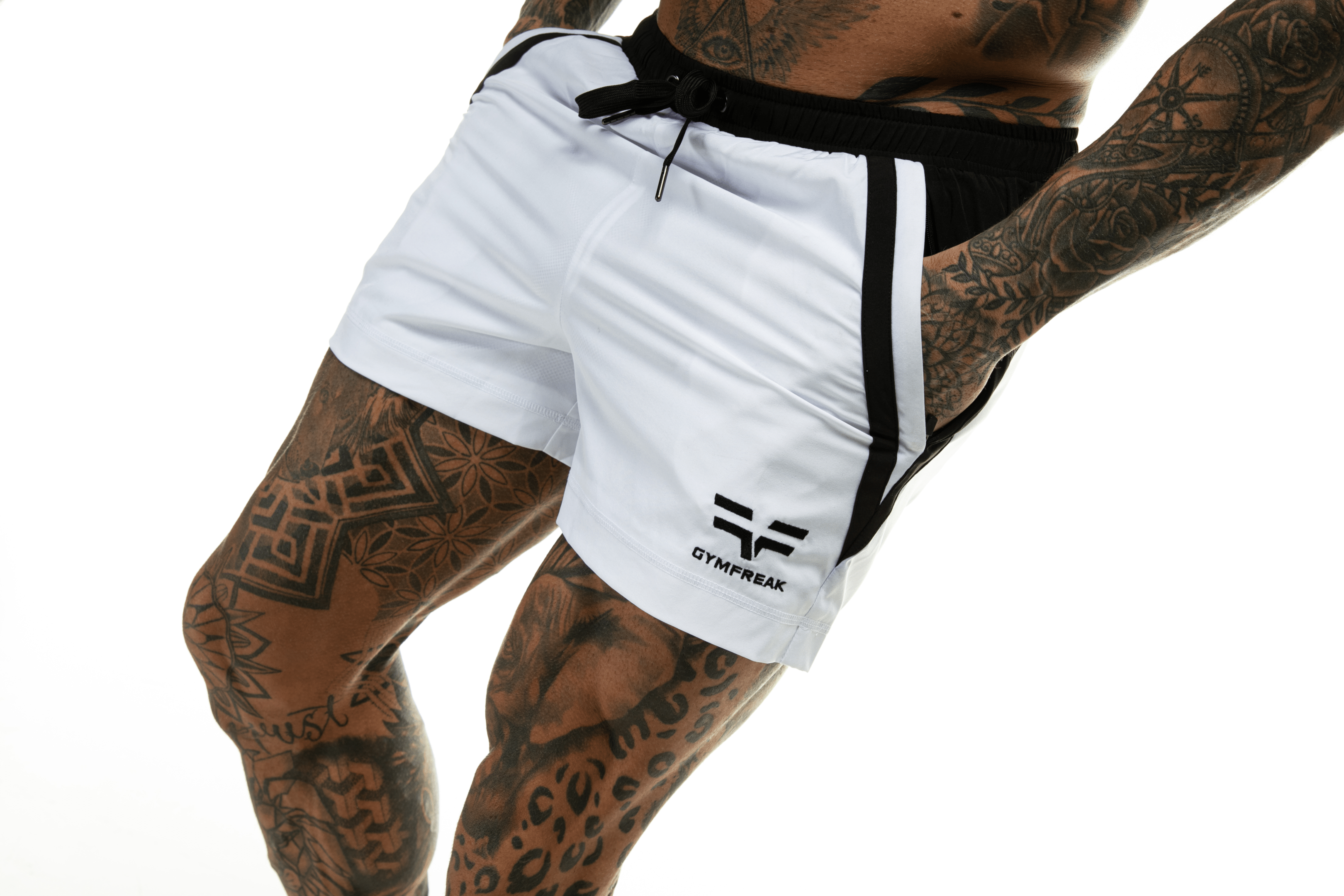 GymFreak Mens Pro Shorts - White - 3.5 inch