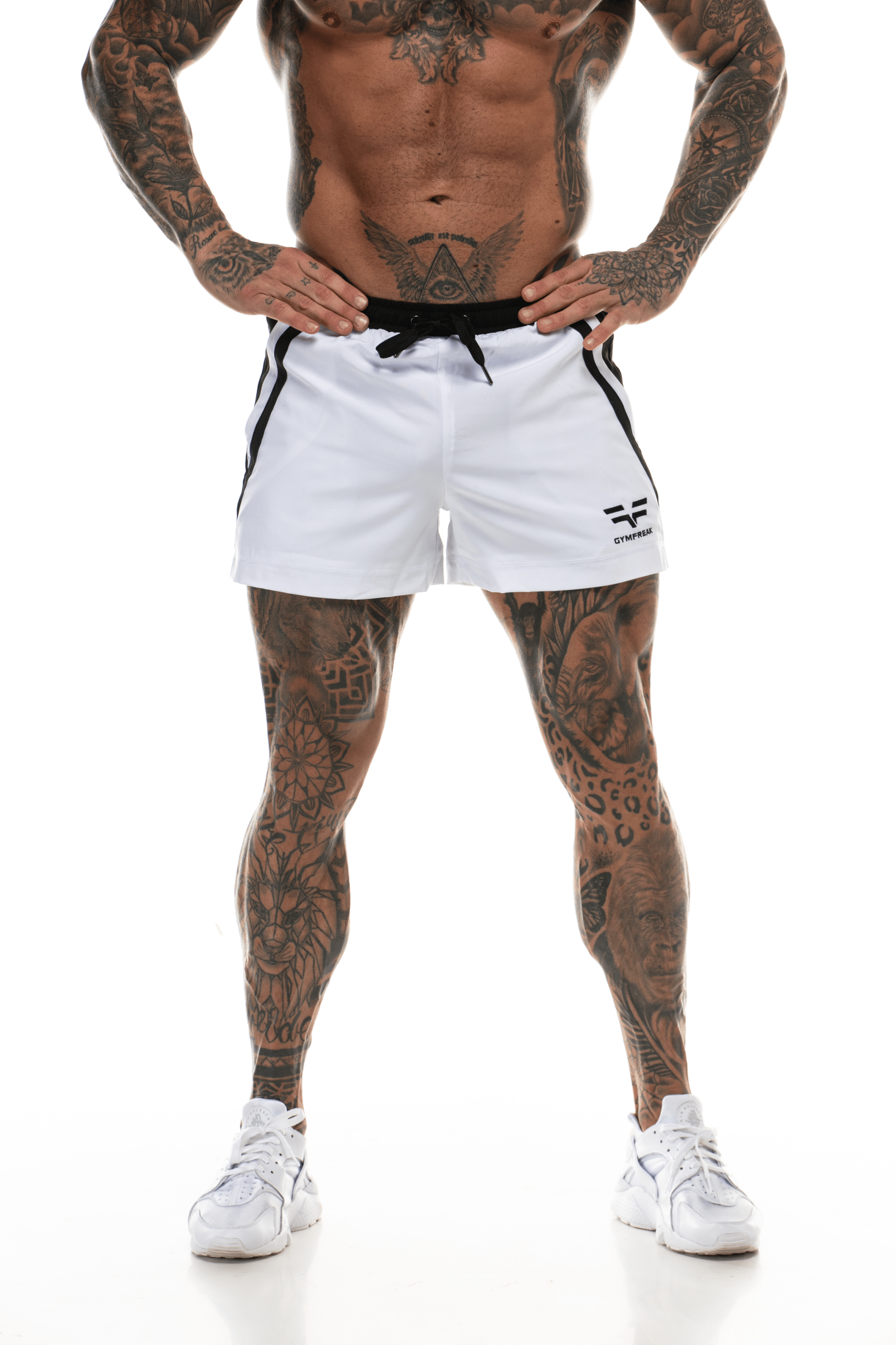 GymFreak Mens Pro Shorts - White - 3.5 inch