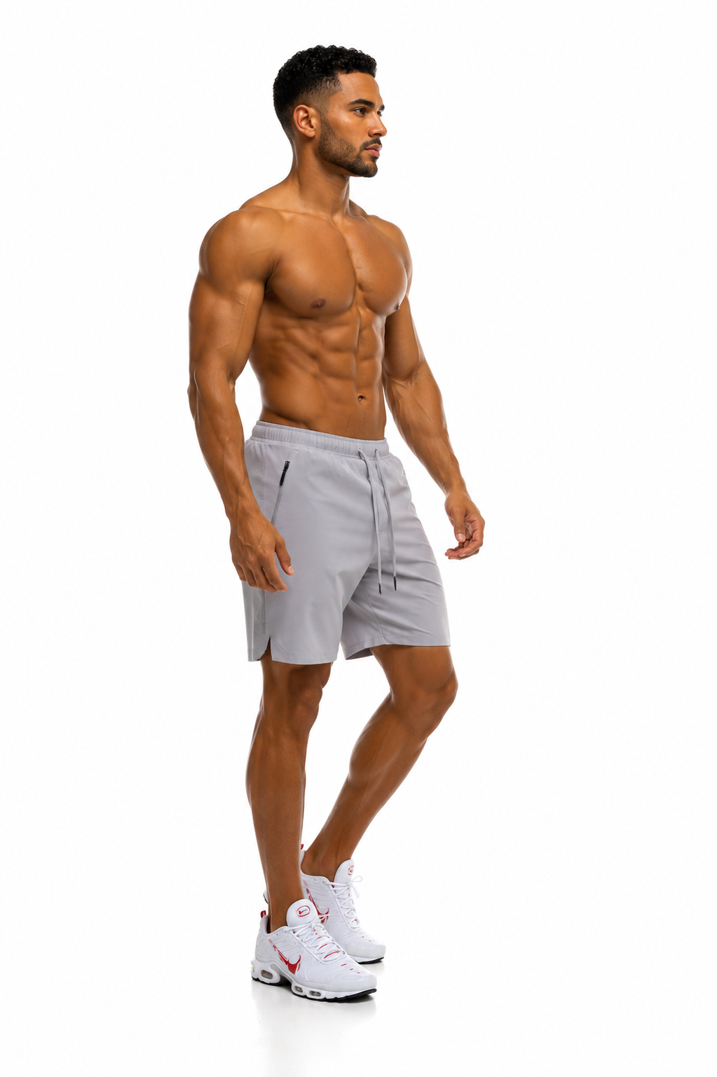 GymFreak Mens Fusion Shorts - Light Grey - 7 inch