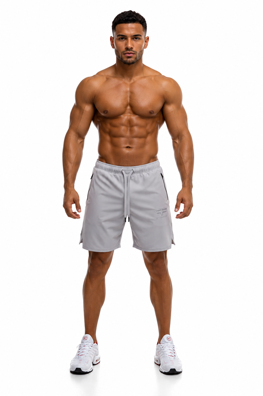GymFreak Mens Fusion Shorts - Light Grey - 7 inch