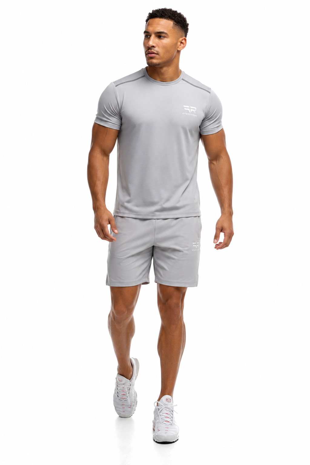 GymFreak Mens Fusion Shorts - Light Grey - 7 inch