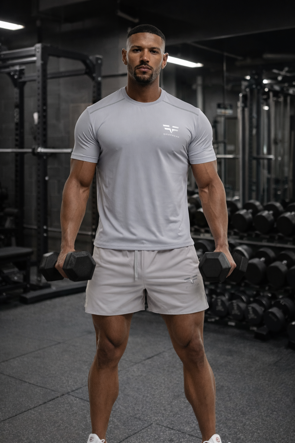 GymFreak Mens Fusion Shorts - Light Grey - 3.5 inch