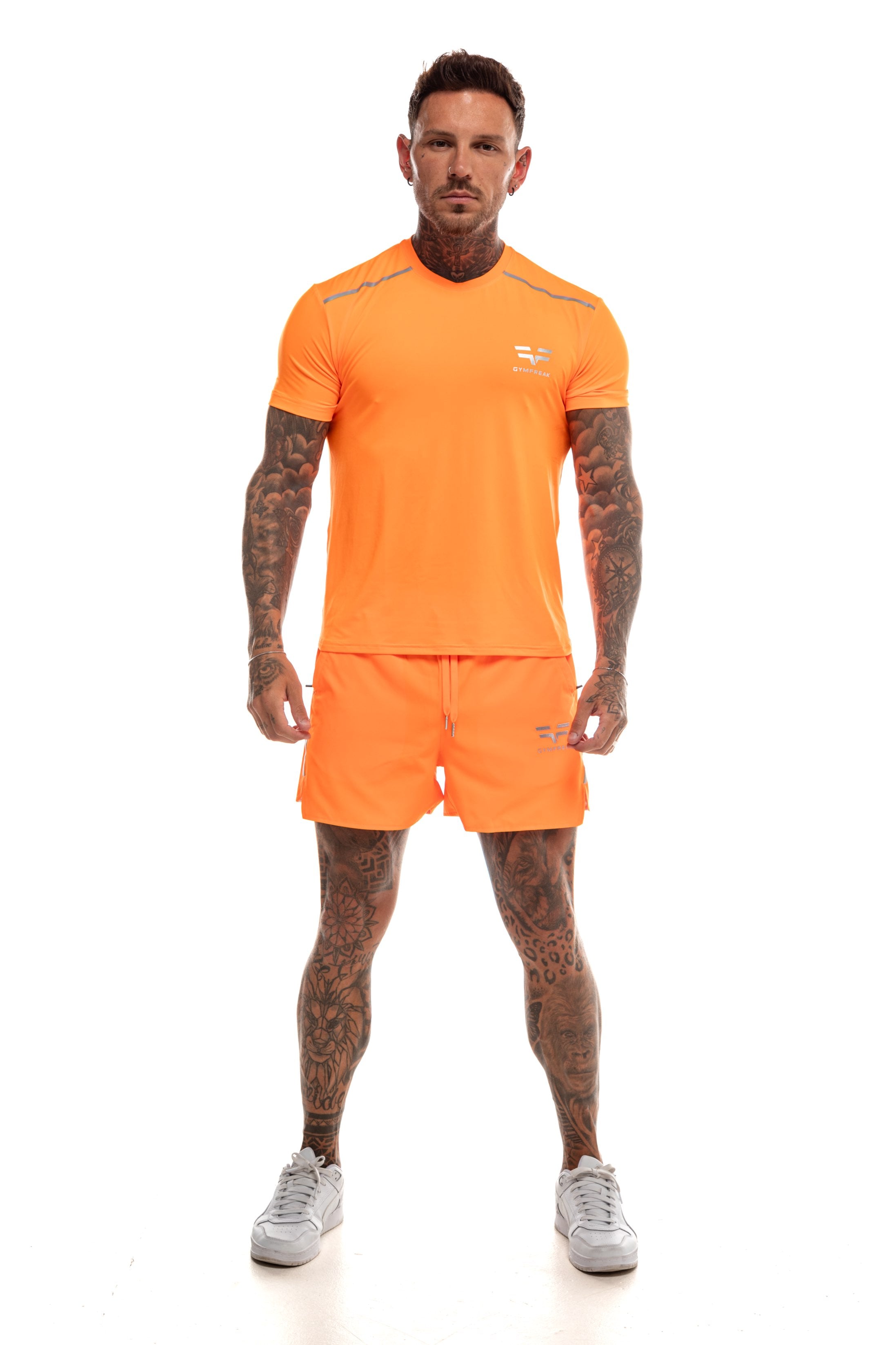 GymFreak Mens Neon Fusion Shorts - Neon Orange - 3.5 inch