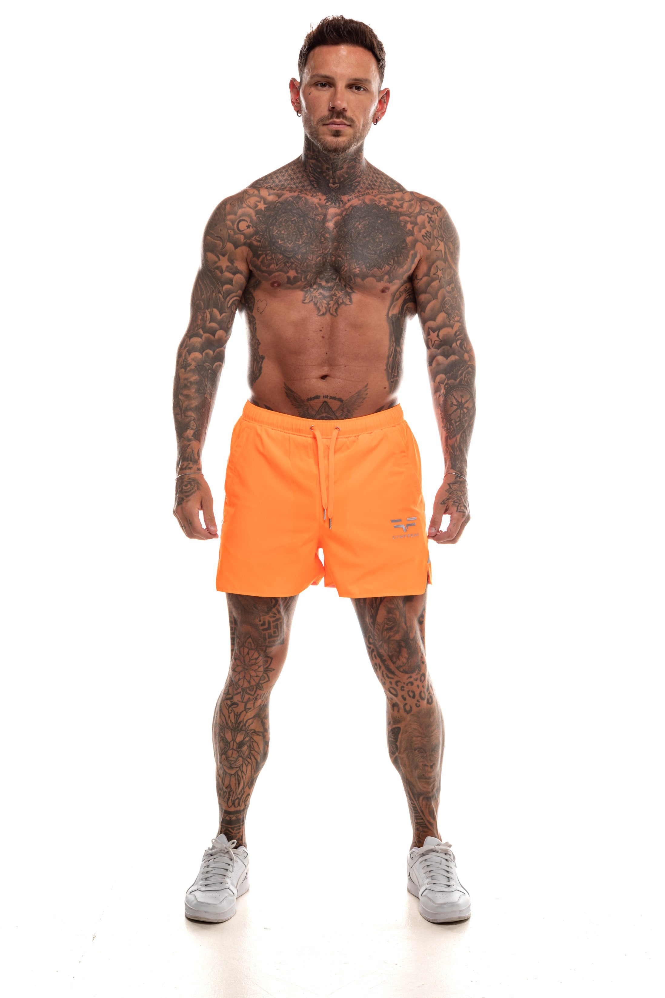 GymFreak Mens Neon Fusion Shorts - Neon Orange - 3.5 inch