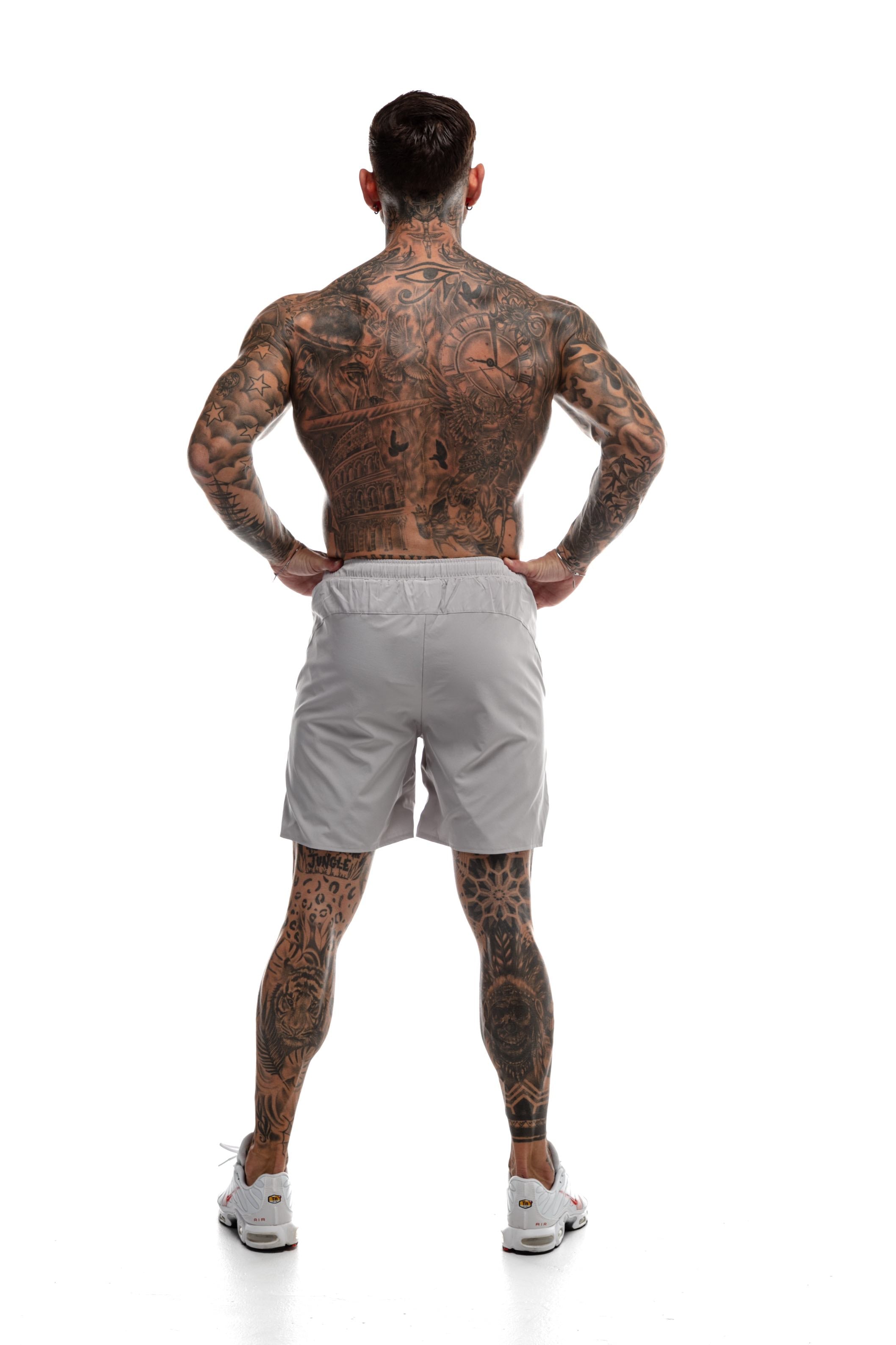 GymFreak Mens Fusion Shorts - Light Grey - 7 inch