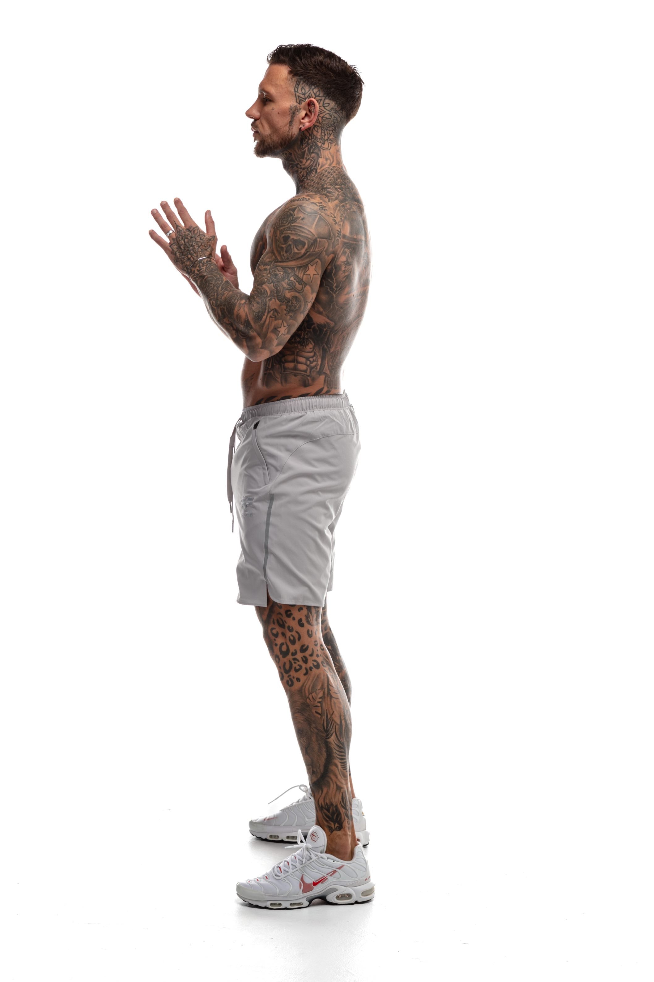 GymFreak Mens Fusion Shorts - Light Grey - 7 inch