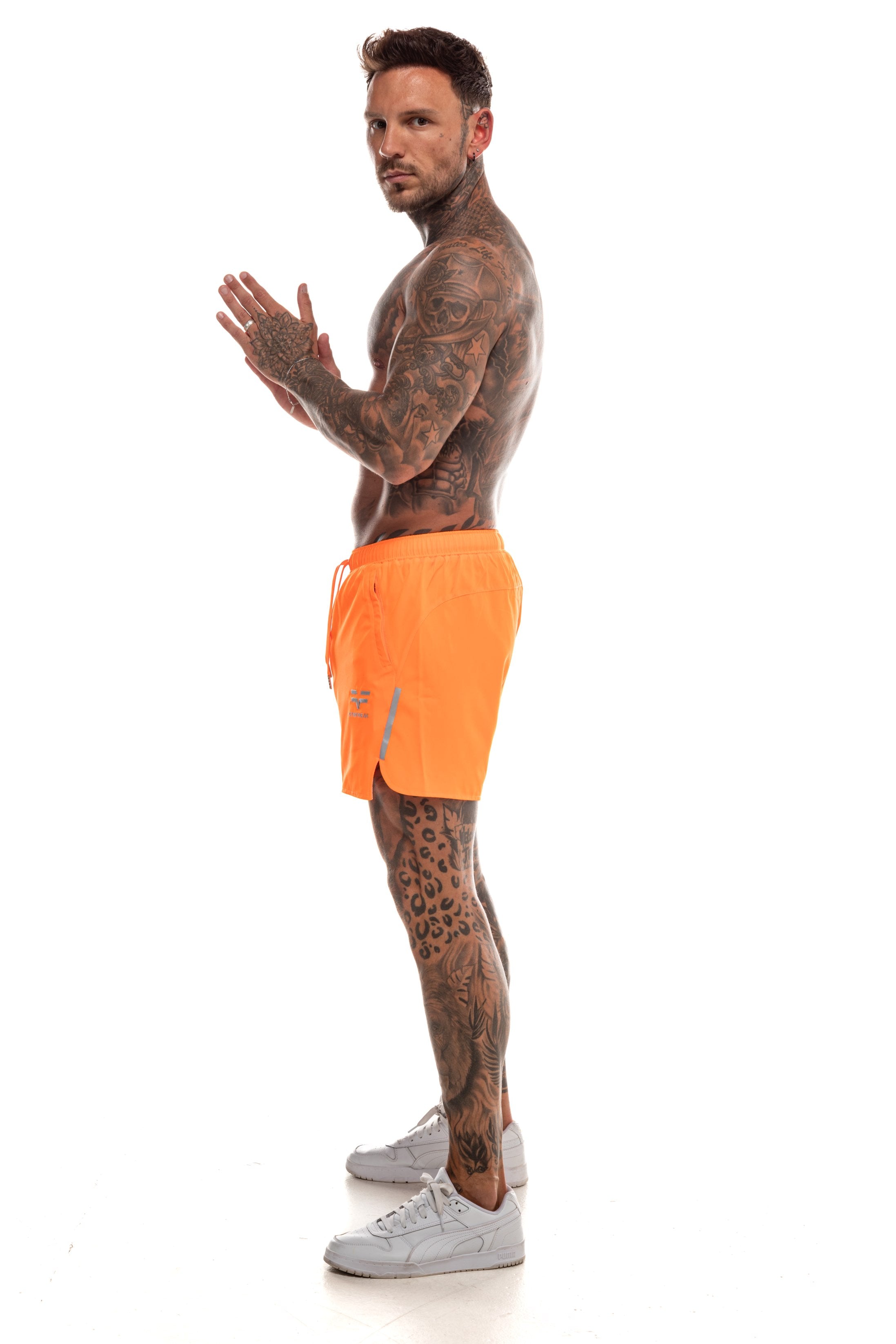 GymFreak Mens Neon Fusion Shorts - Neon Orange - 3.5 inch