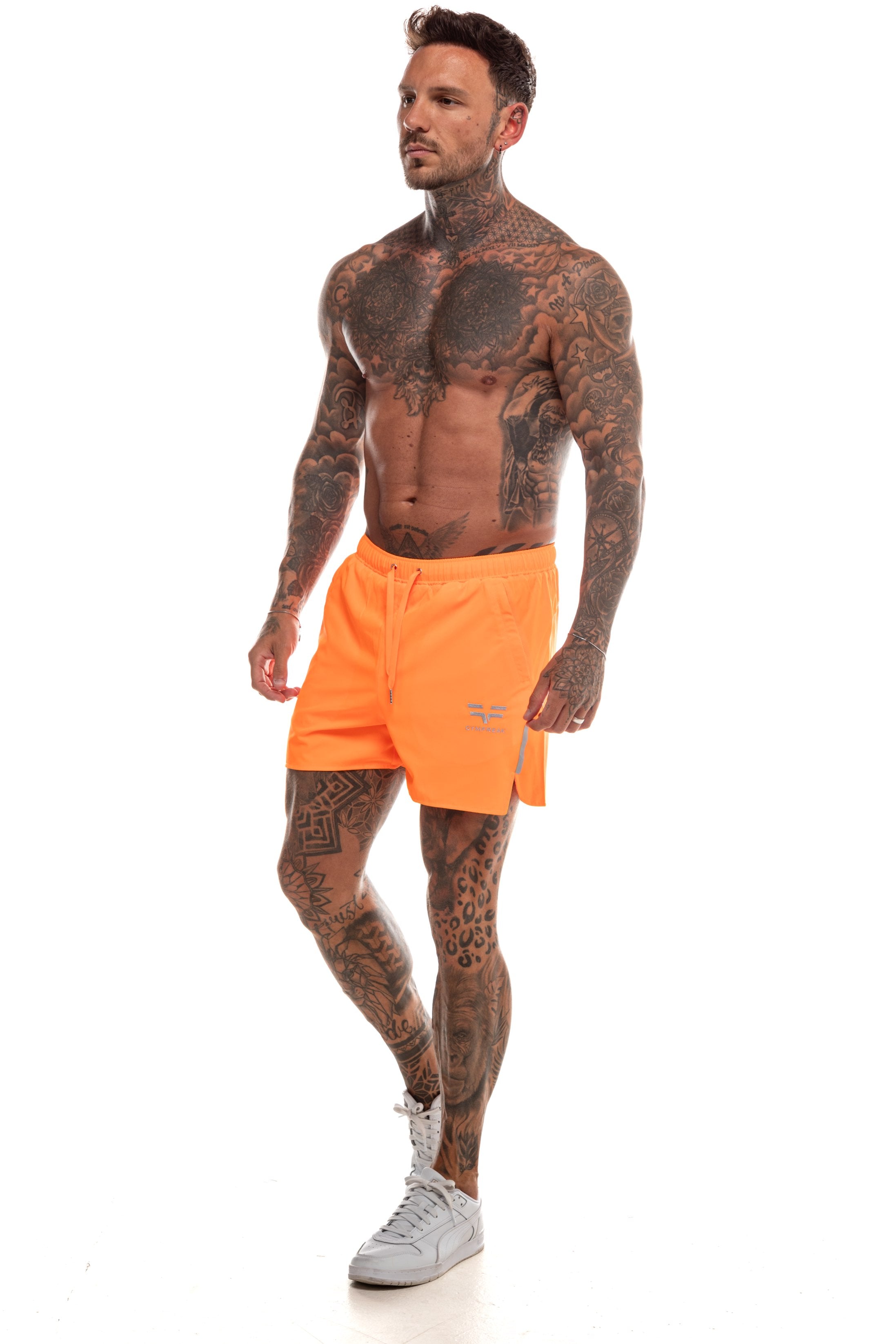 GymFreak Mens Neon Fusion Shorts - Neon Orange - 3.5 inch