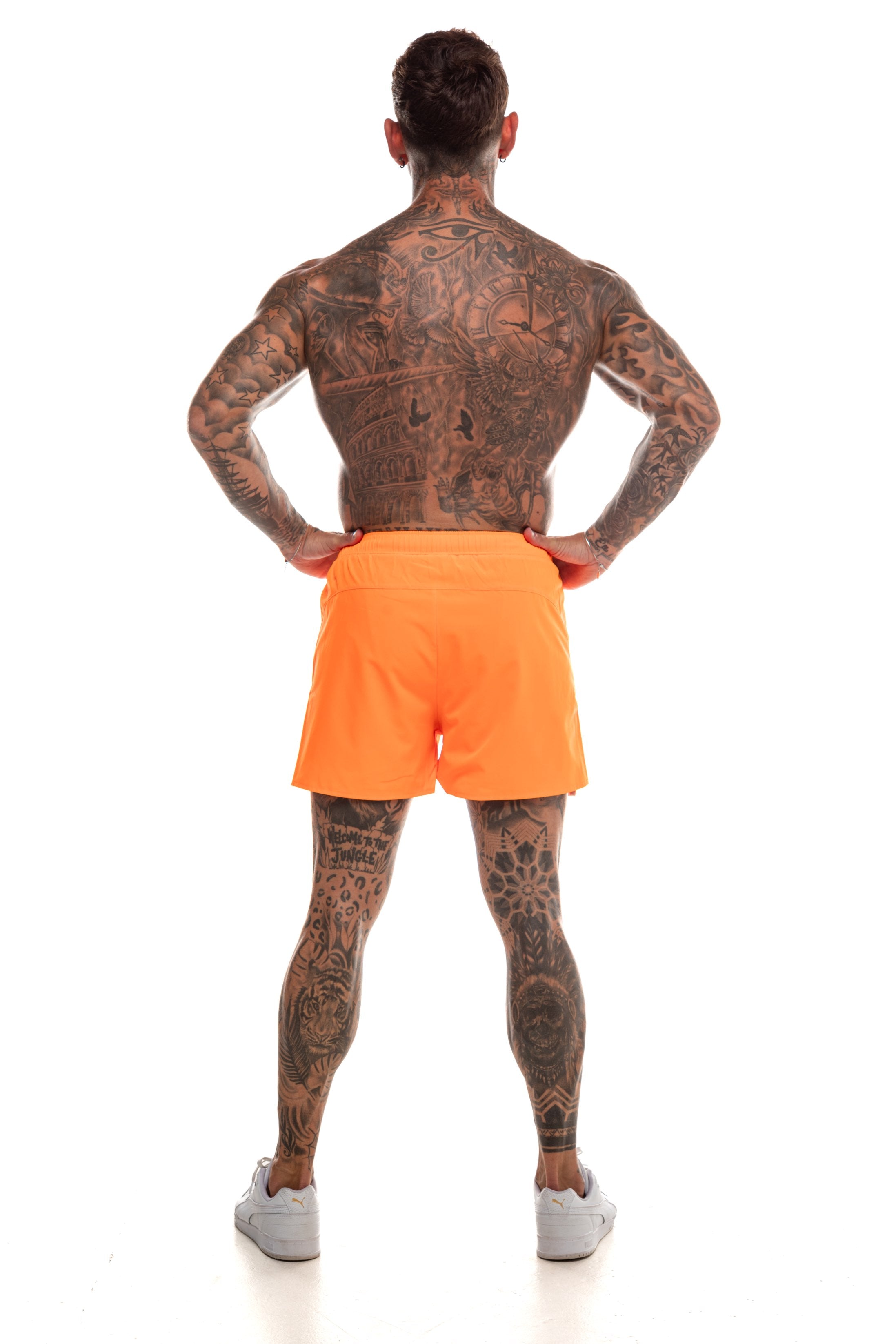 GymFreak Mens Neon Fusion Shorts - Neon Orange - 3.5 inch