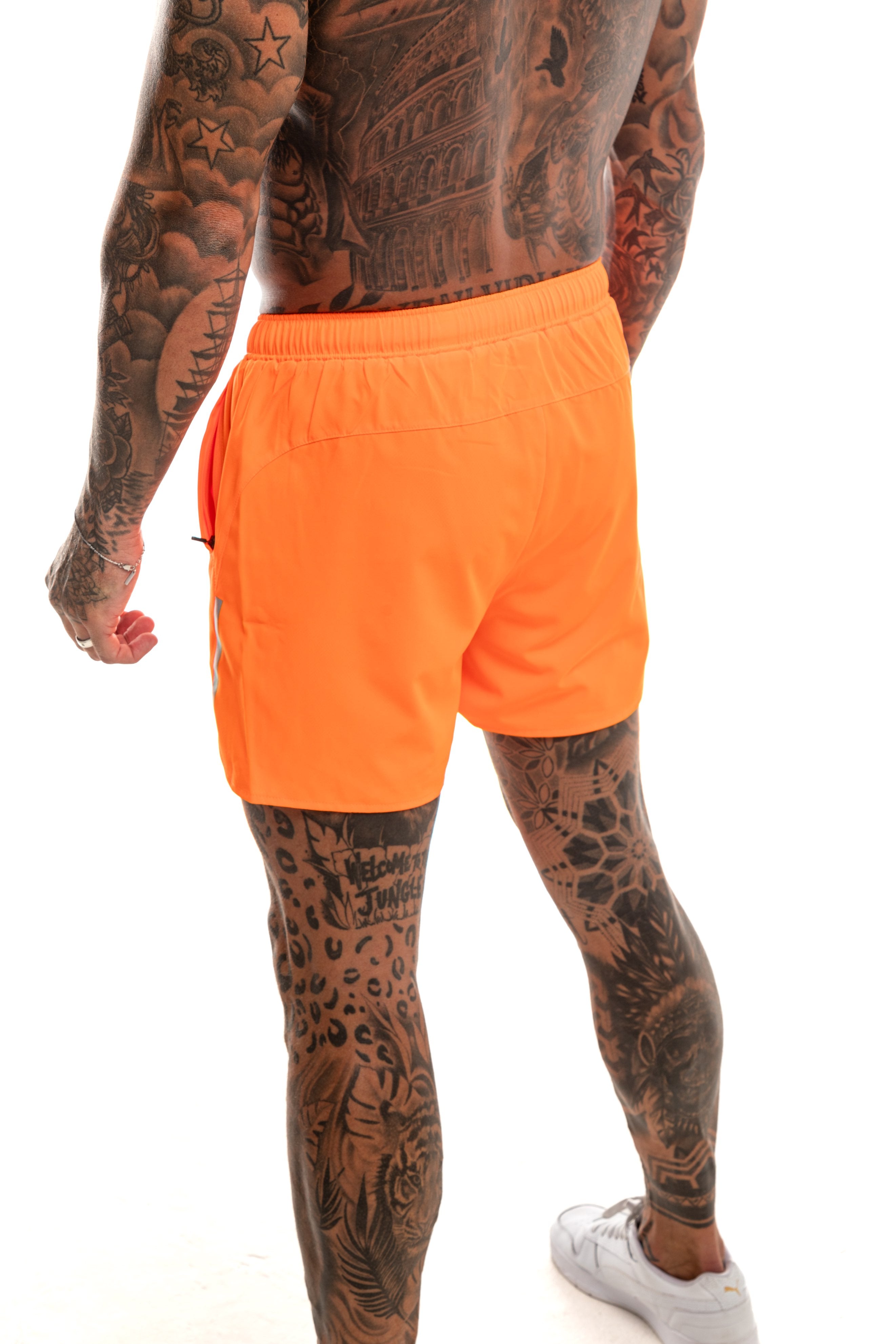 GymFreak Mens Neon Fusion Shorts - Neon Orange - 3.5 inch