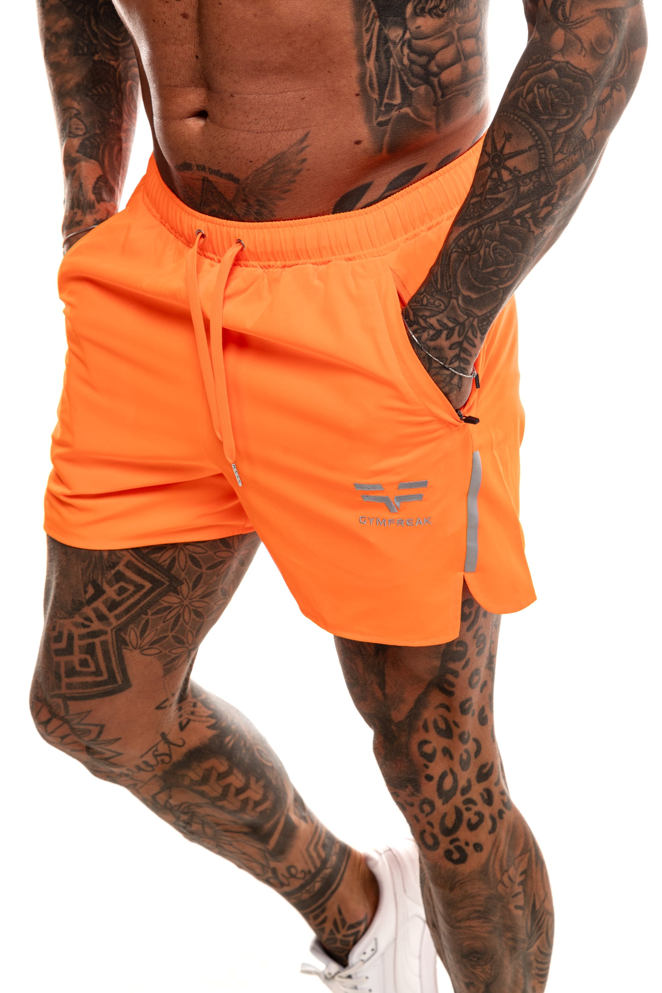 GymFreak Mens Neon Fusion Shorts - Neon Orange - 3.5 inch