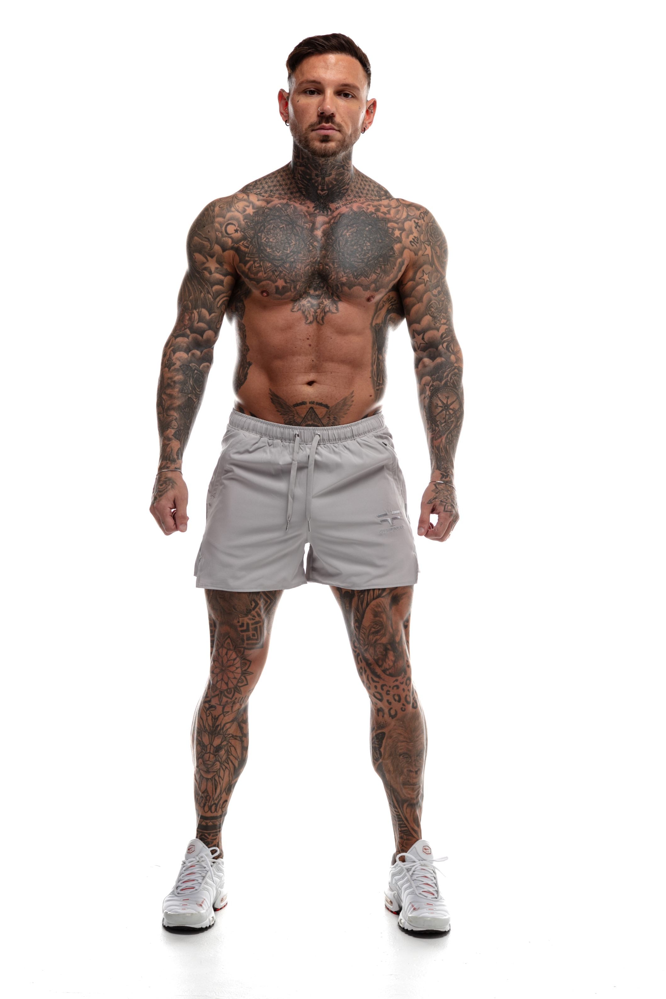 GymFreak Mens Fusion Shorts - Light Grey - 3.5 inch