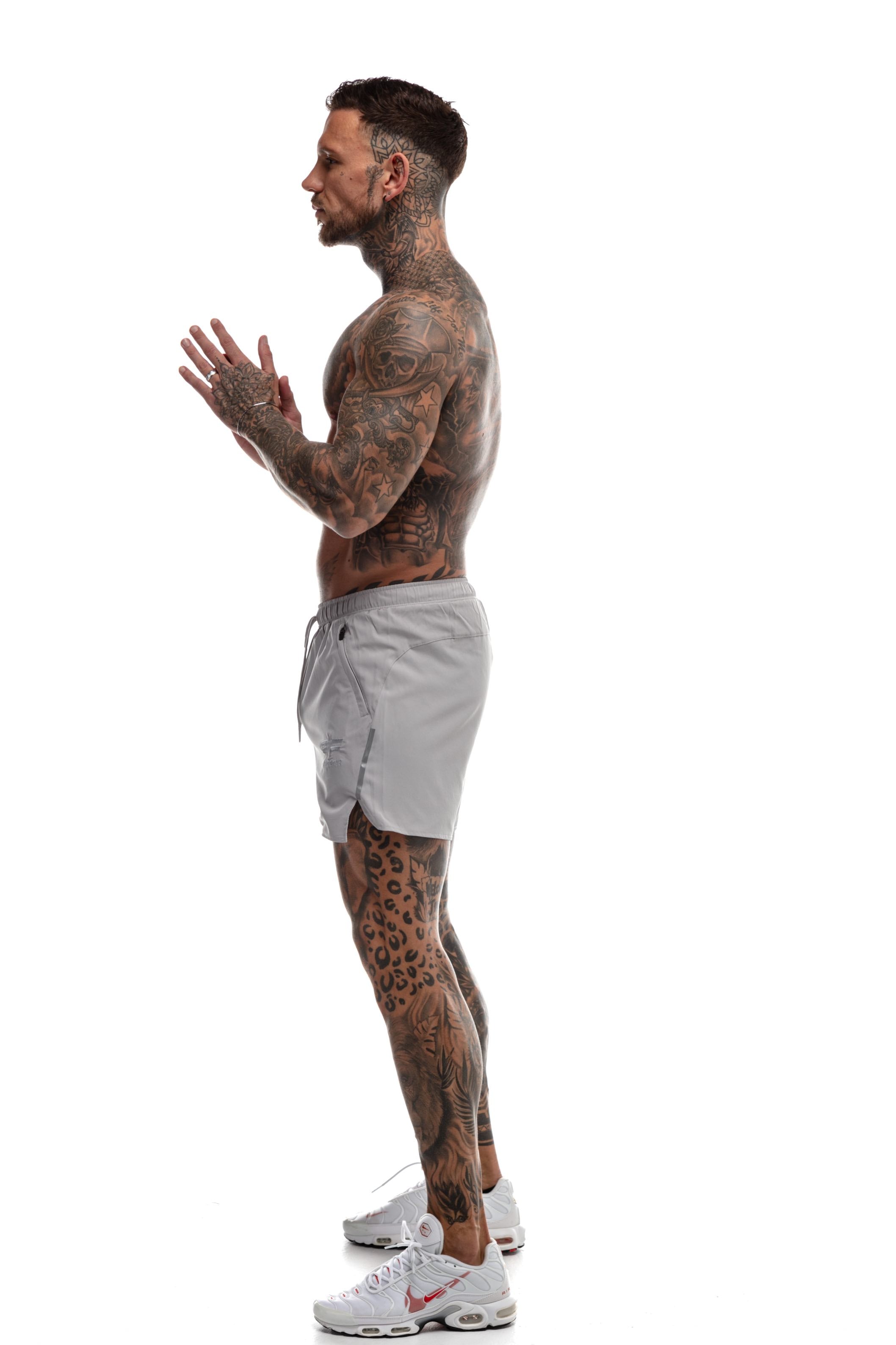 GymFreak Mens Fusion Shorts - Light Grey - 3.5 inch
