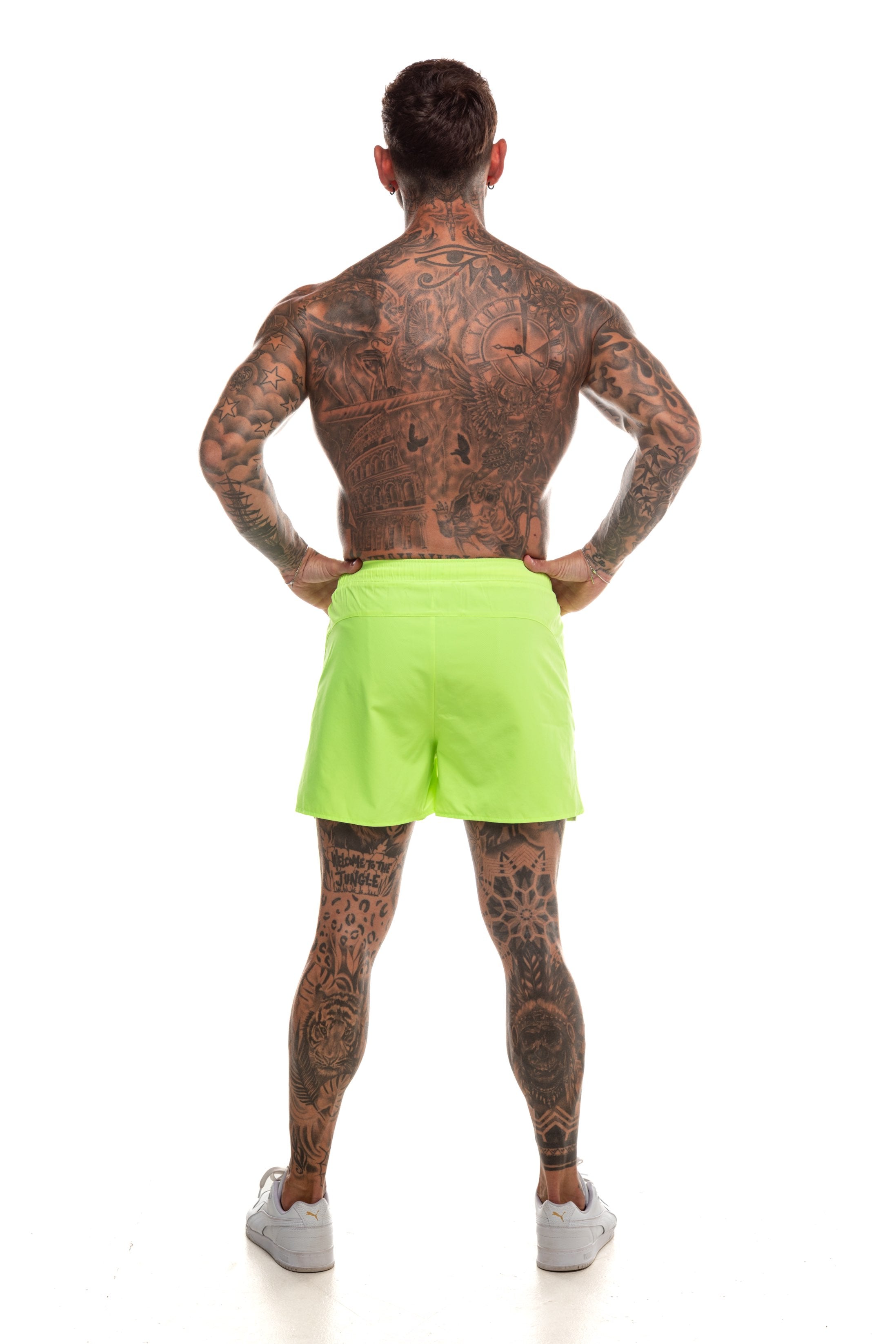 GymFreak Mens Neon Fusion Shorts - Neon Yellow - 3.5 inch