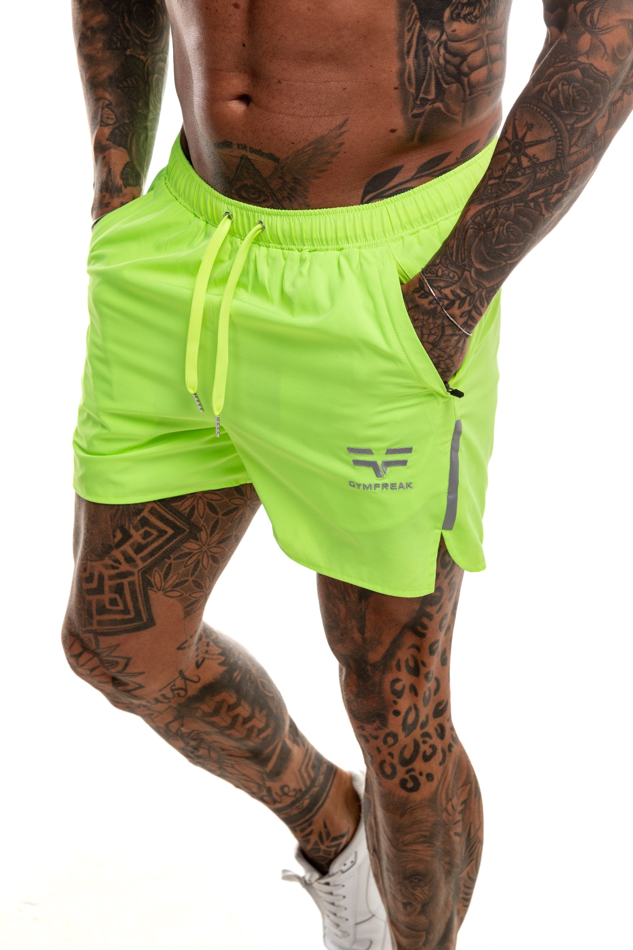 GymFreak Mens Neon Fusion Shorts - Neon Yellow - 3.5 inch