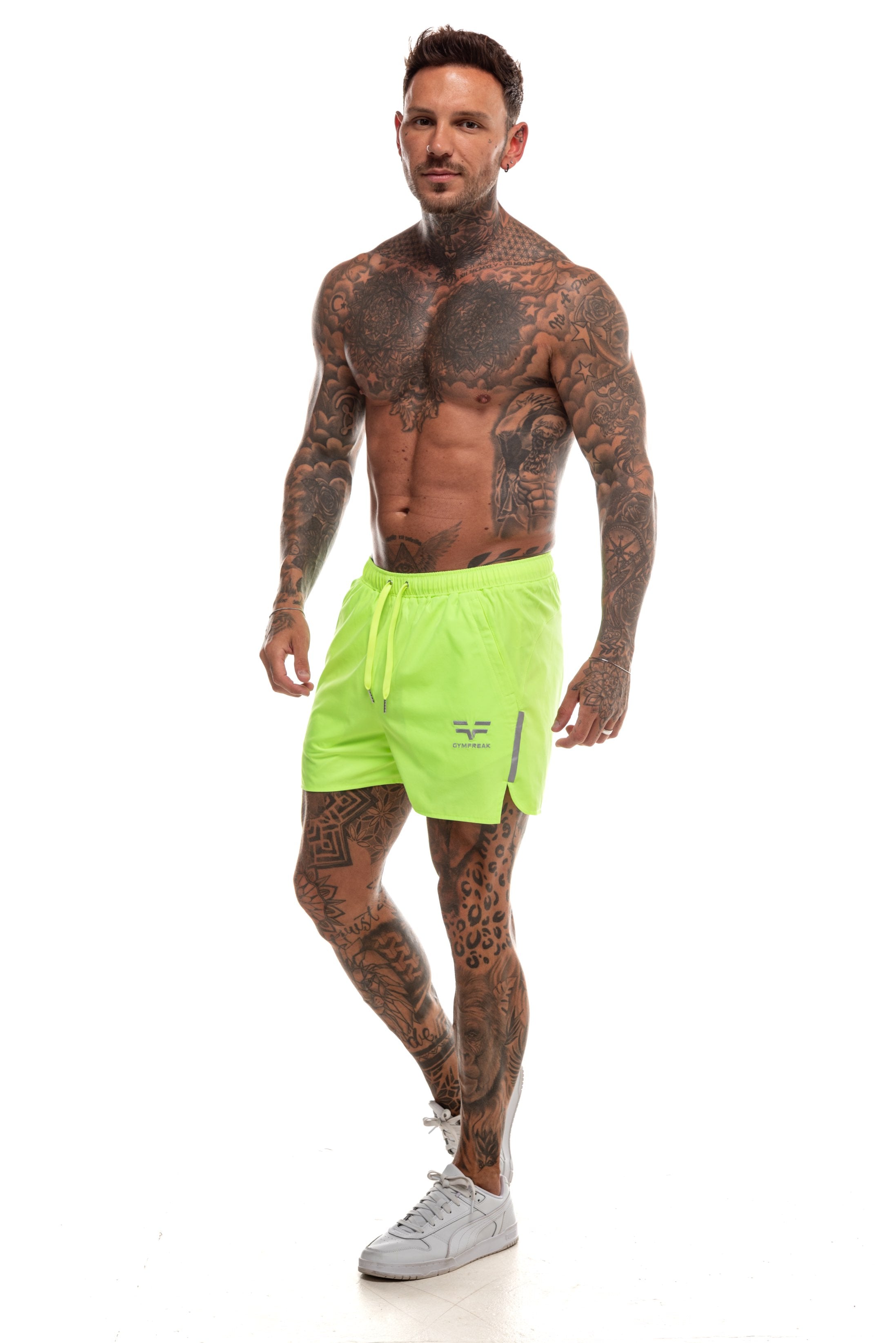 GymFreak Mens Neon Fusion Shorts - Neon Yellow - 3.5 inch