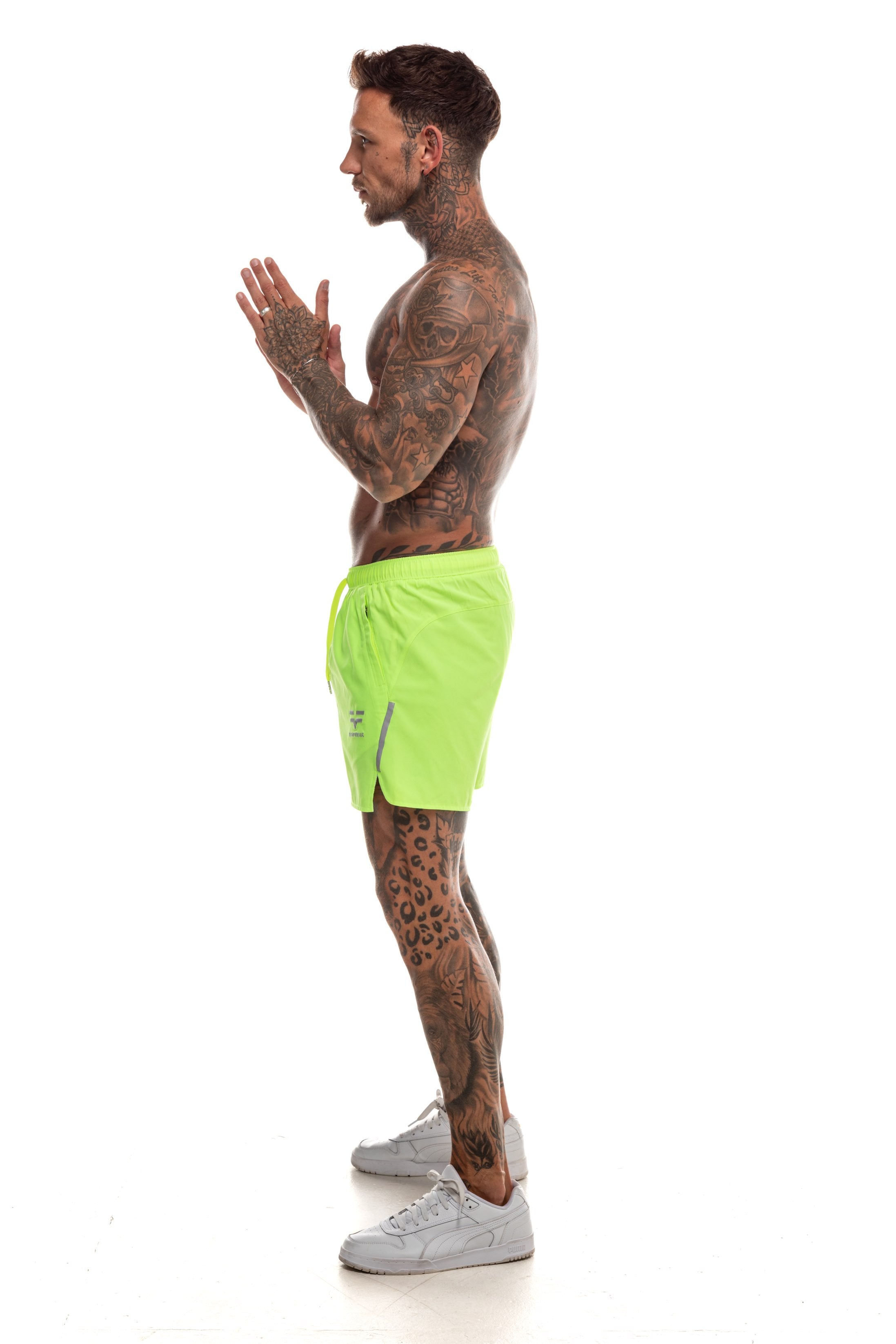 GymFreak Mens Neon Fusion Shorts - Neon Yellow - 3.5 inch