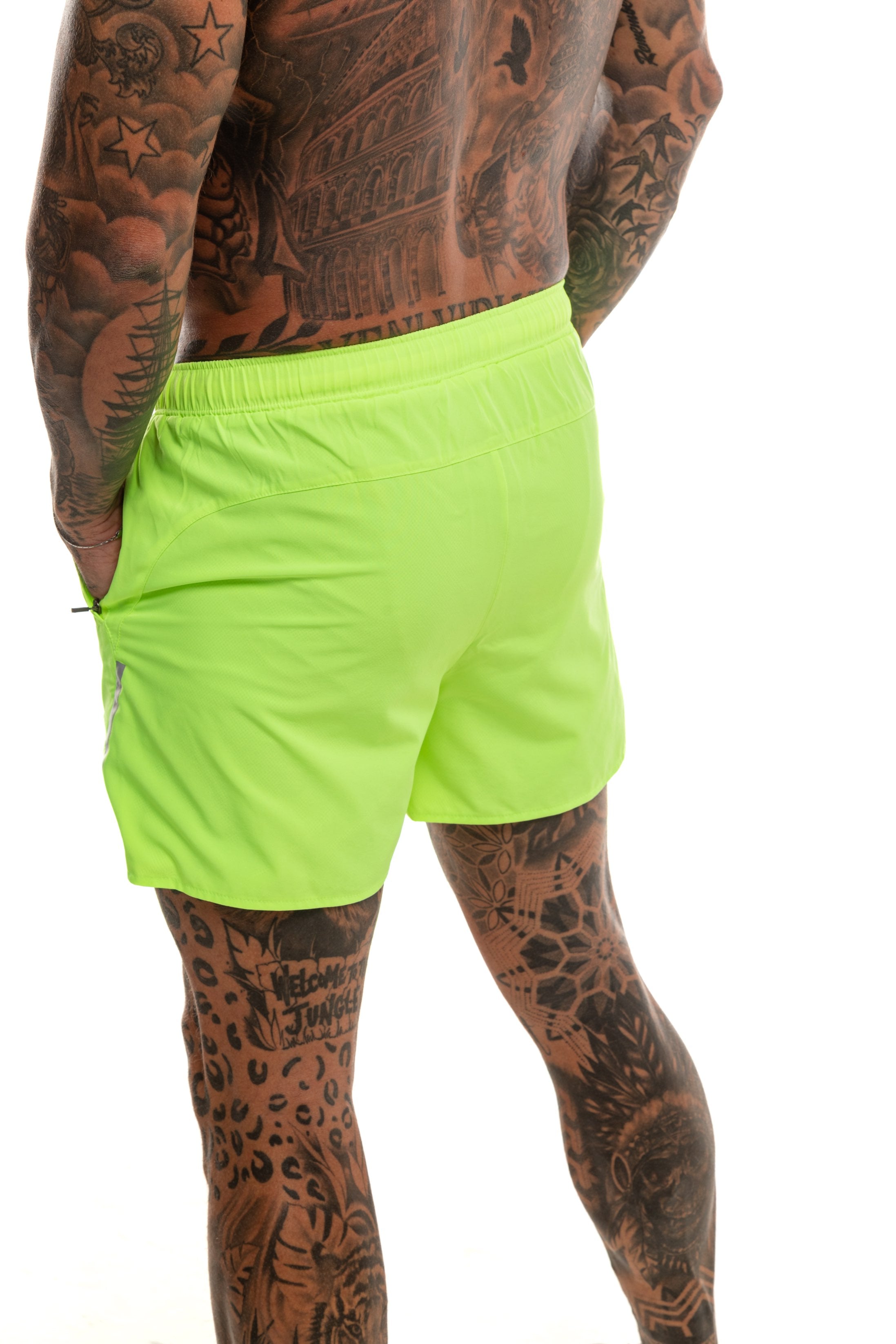 GymFreak Mens Neon Fusion Shorts - Neon Yellow - 3.5 inch