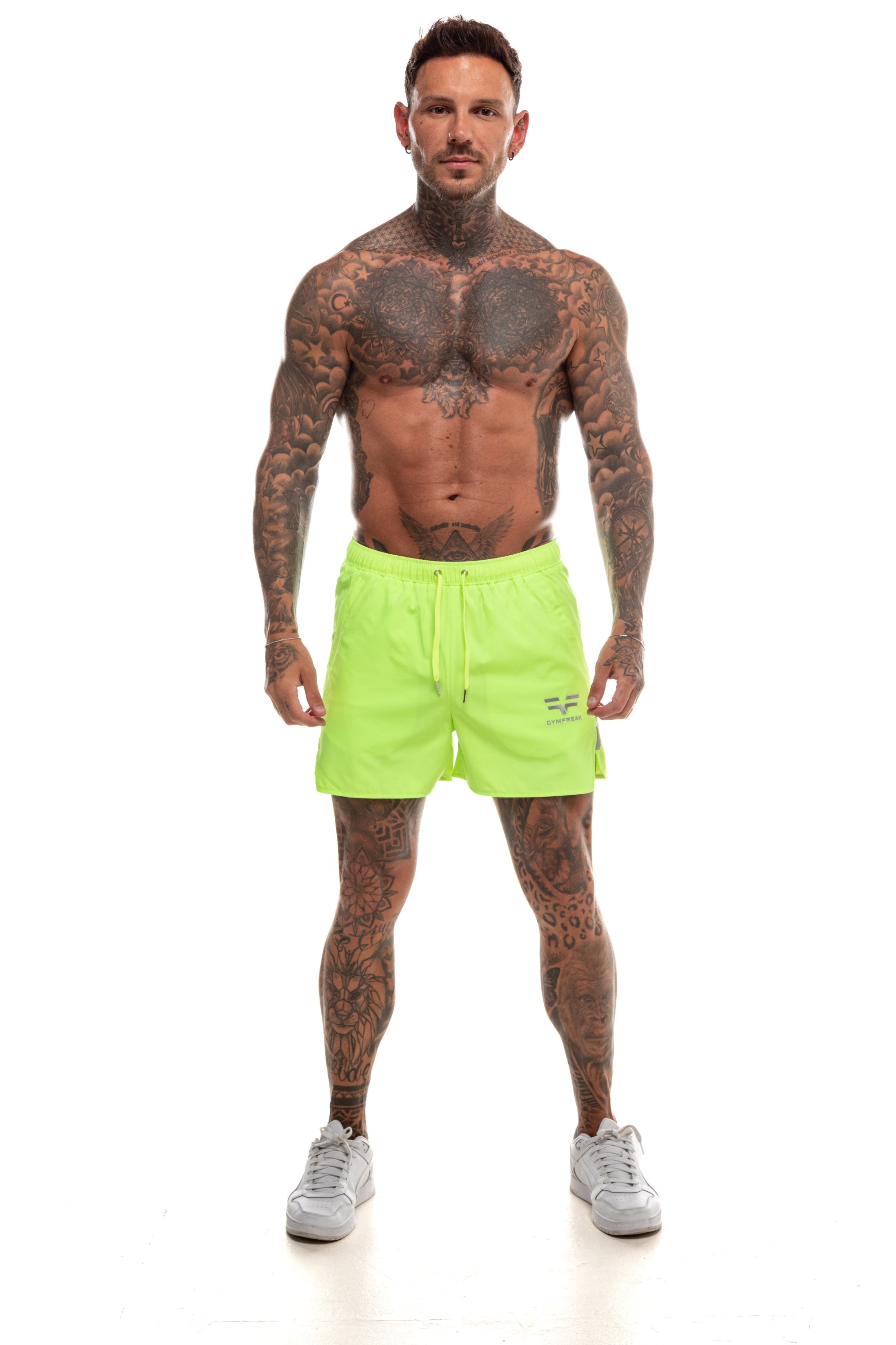 GymFreak Mens Neon Fusion Shorts - Neon Yellow - 3.5 inch